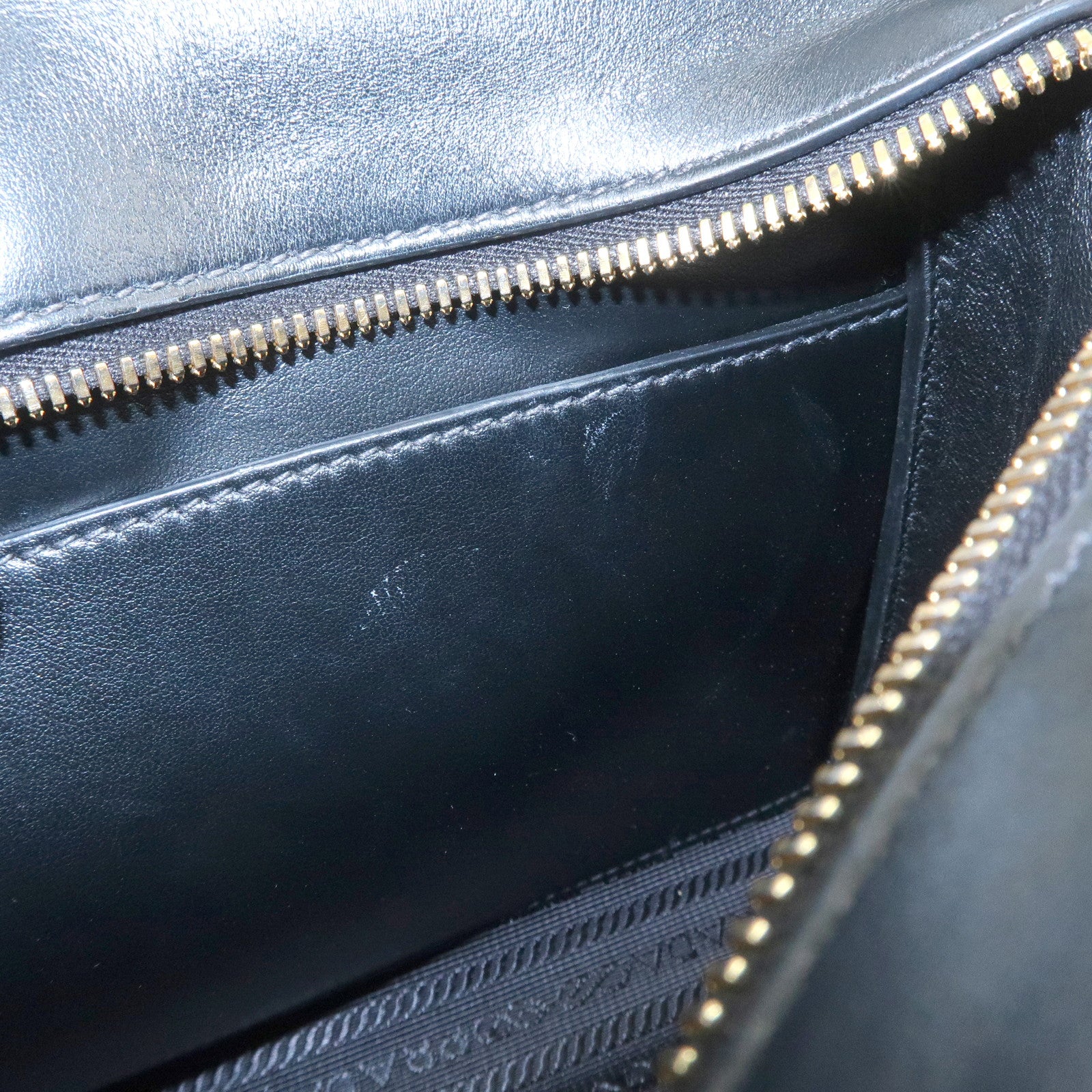 PRADA Logo Saffiano Leather Shoulder Bag Gold HDW Black