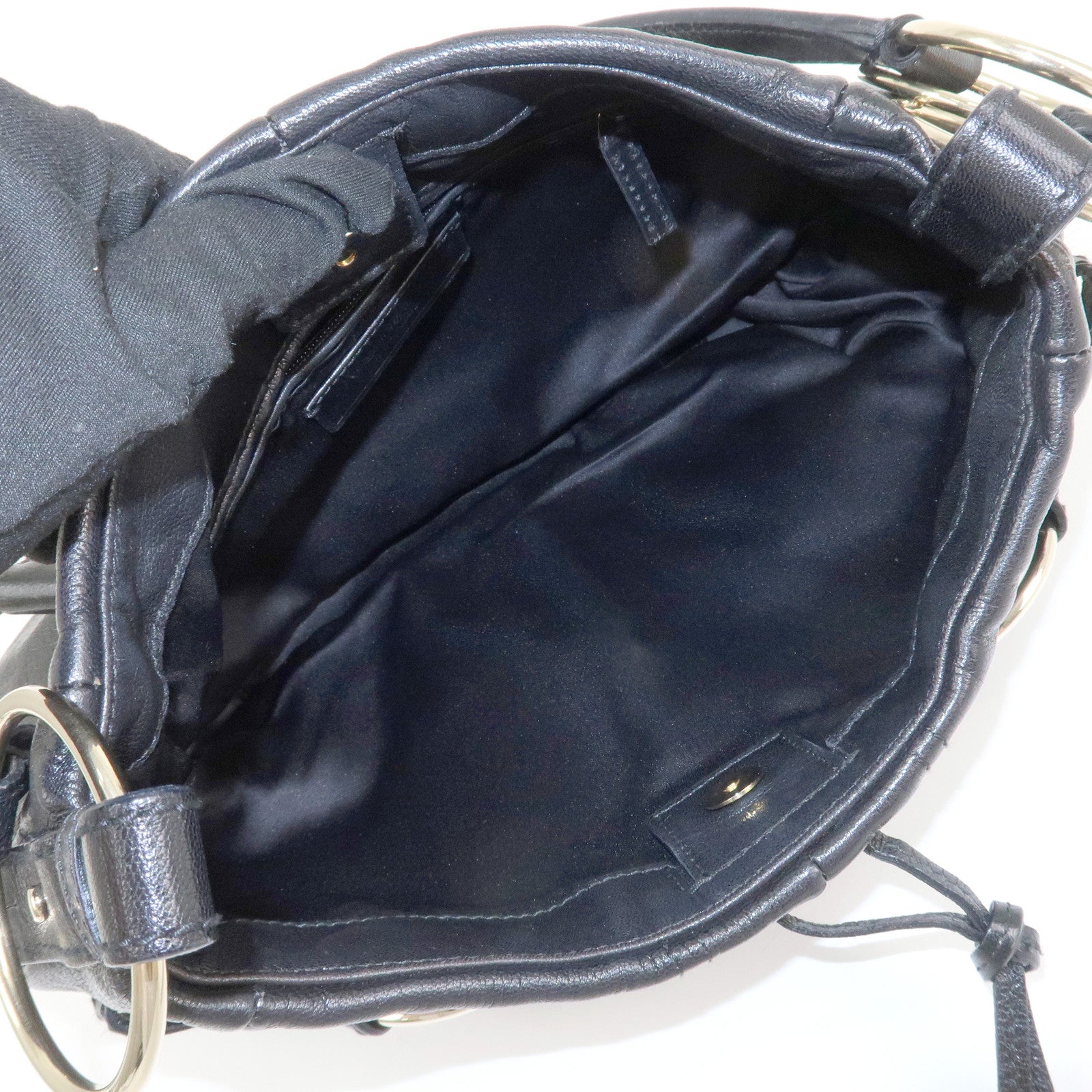 SAINT LAURENT Leather Shoulder Bag Hand Bag Black Silver HDW