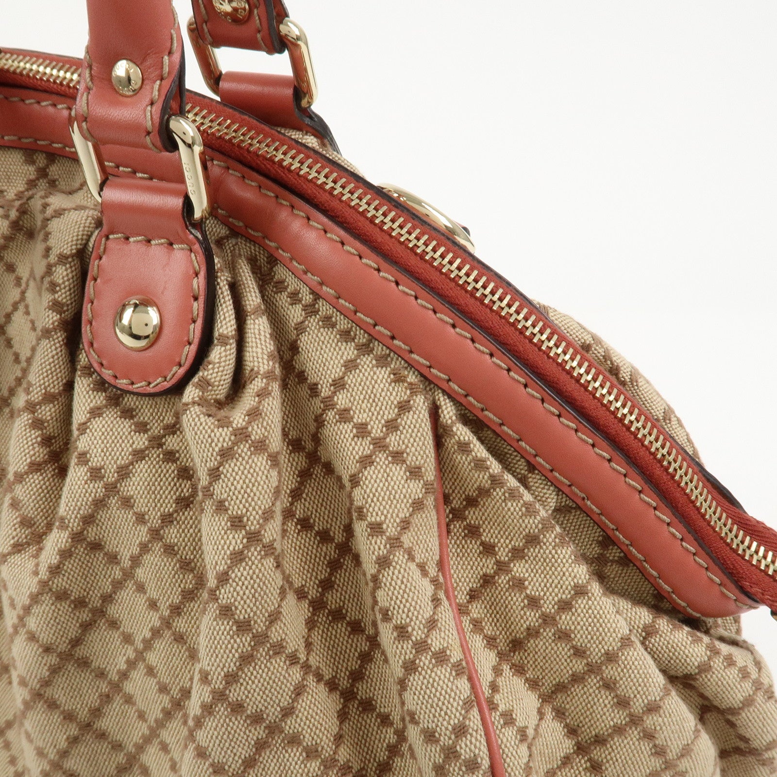 GUCCI Diamante Interlocking G Canvas Leather 2WAY Hand Bag 223974