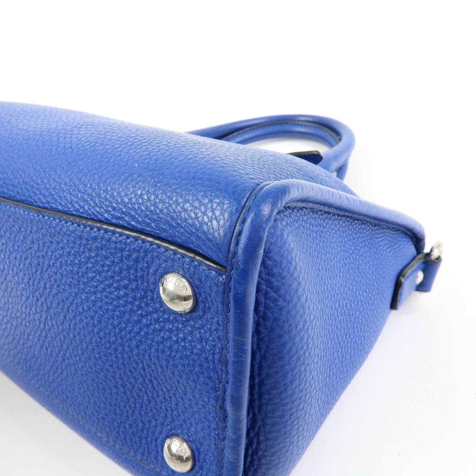 PRADA Vitello Dino Leather 2Way Bag Shoulder Bag Blue BL0805