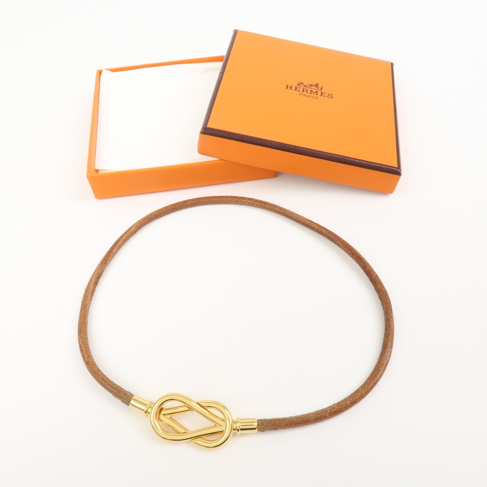 HERMES Leather Double Tour Jumbo Metal Bracelet Choker Brown