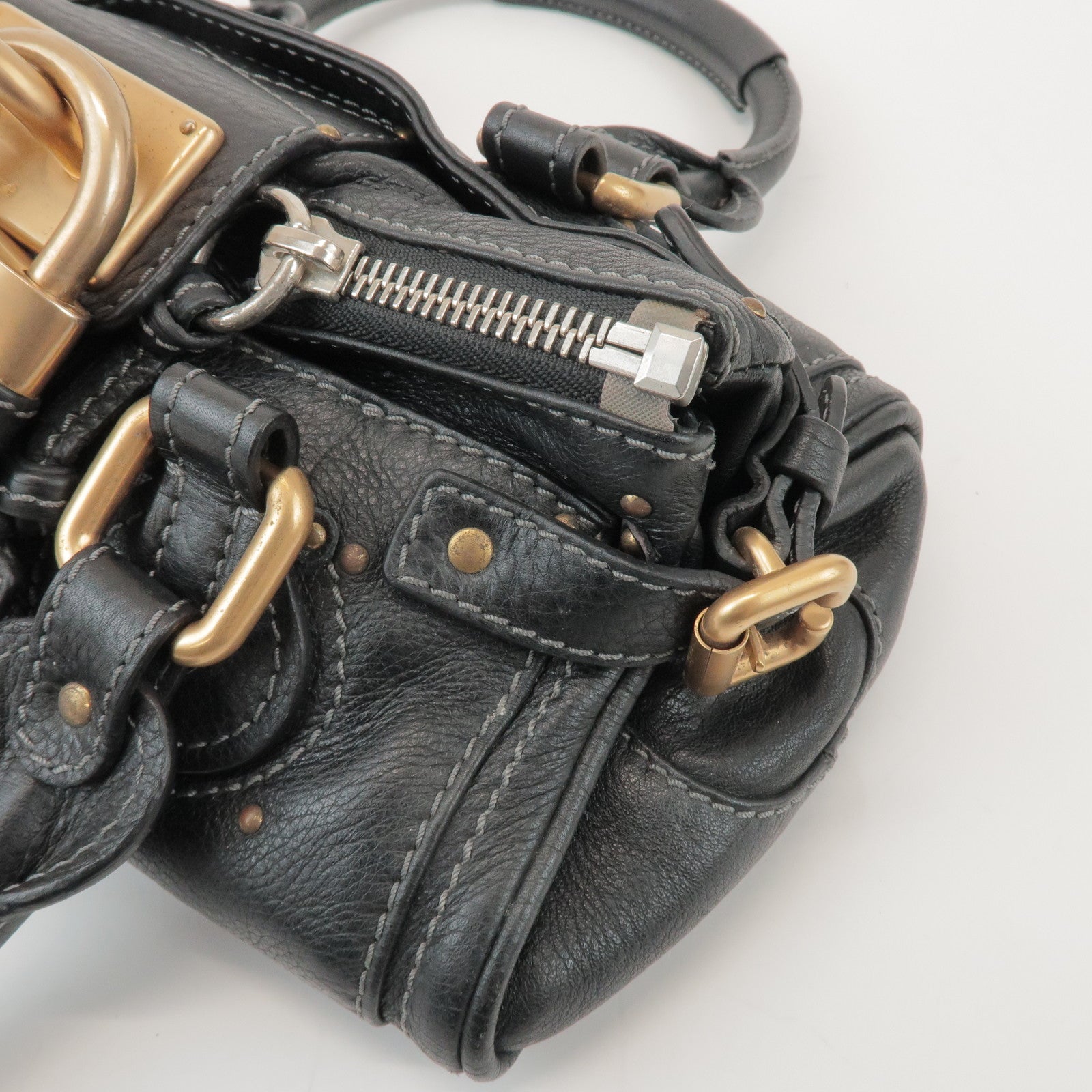 Chloe Logo Paddington Mini Leather Hand Bag Cadena Black