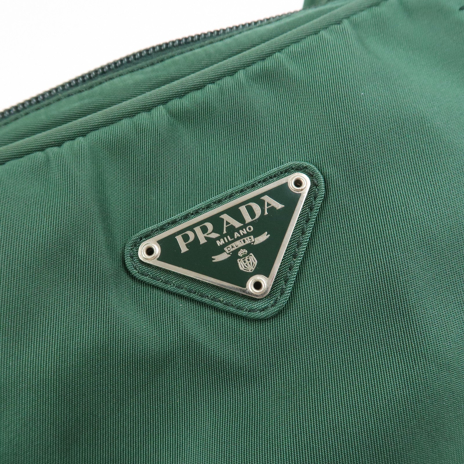 PRADA Triangle Logo Nylon Leather Tote Bag Shoulder Bag Green