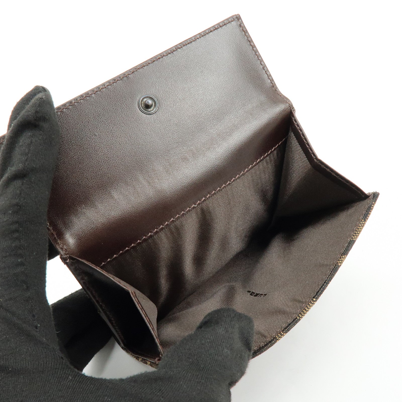 FENDI Zucca Canvas Leather Bi-fold Compact Wallet Brown 8M0033