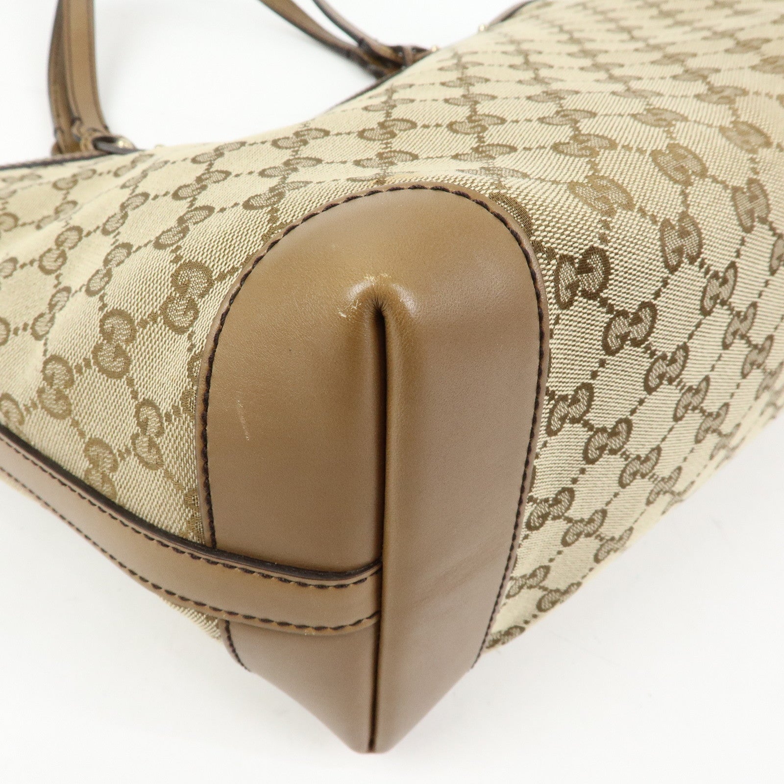 GUCCI GG Canvas Leather Tote Bag Shoulder Bag Beige 247209
