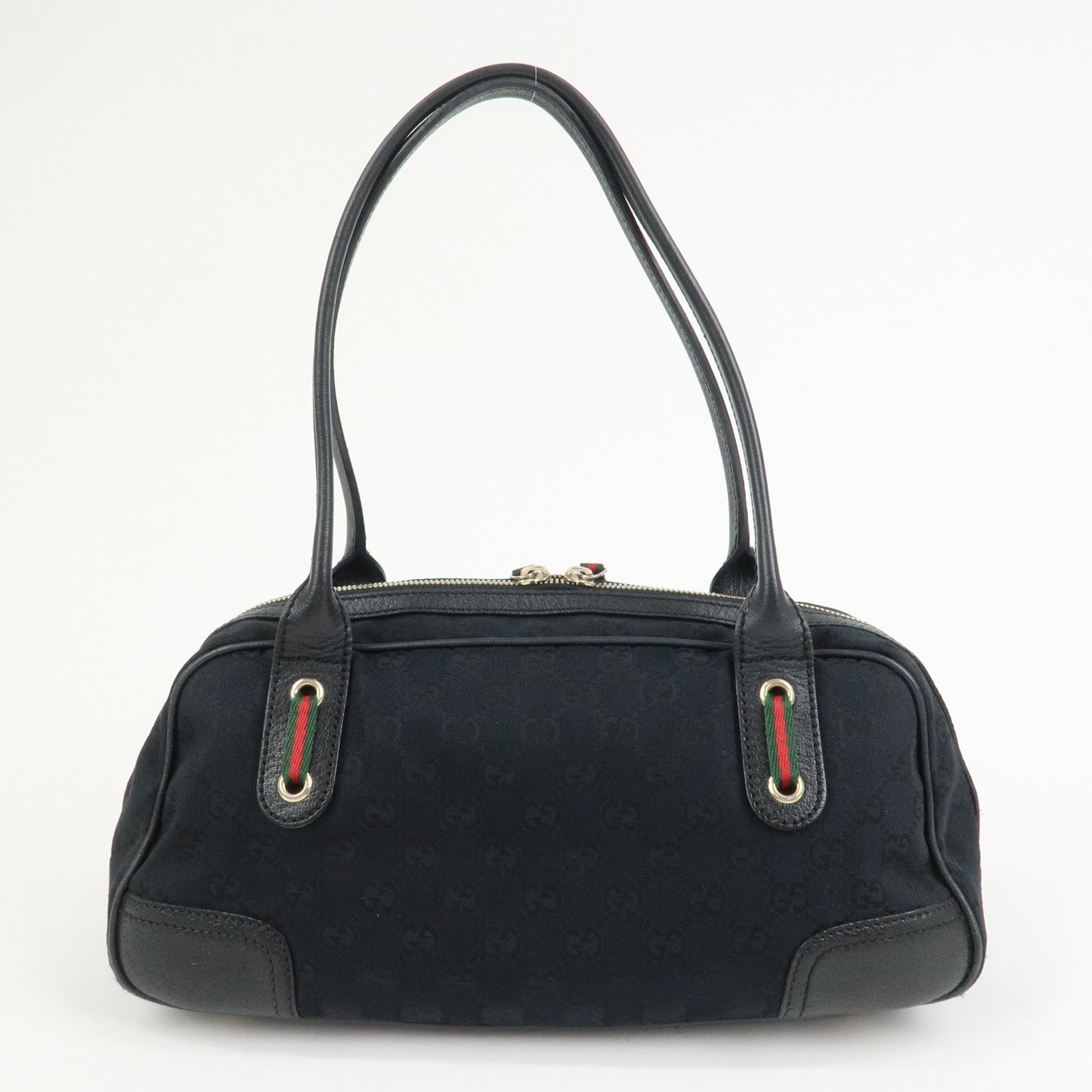 GUCCI Princy Sherry GG Canvas Leather Boston Bag Black 161720