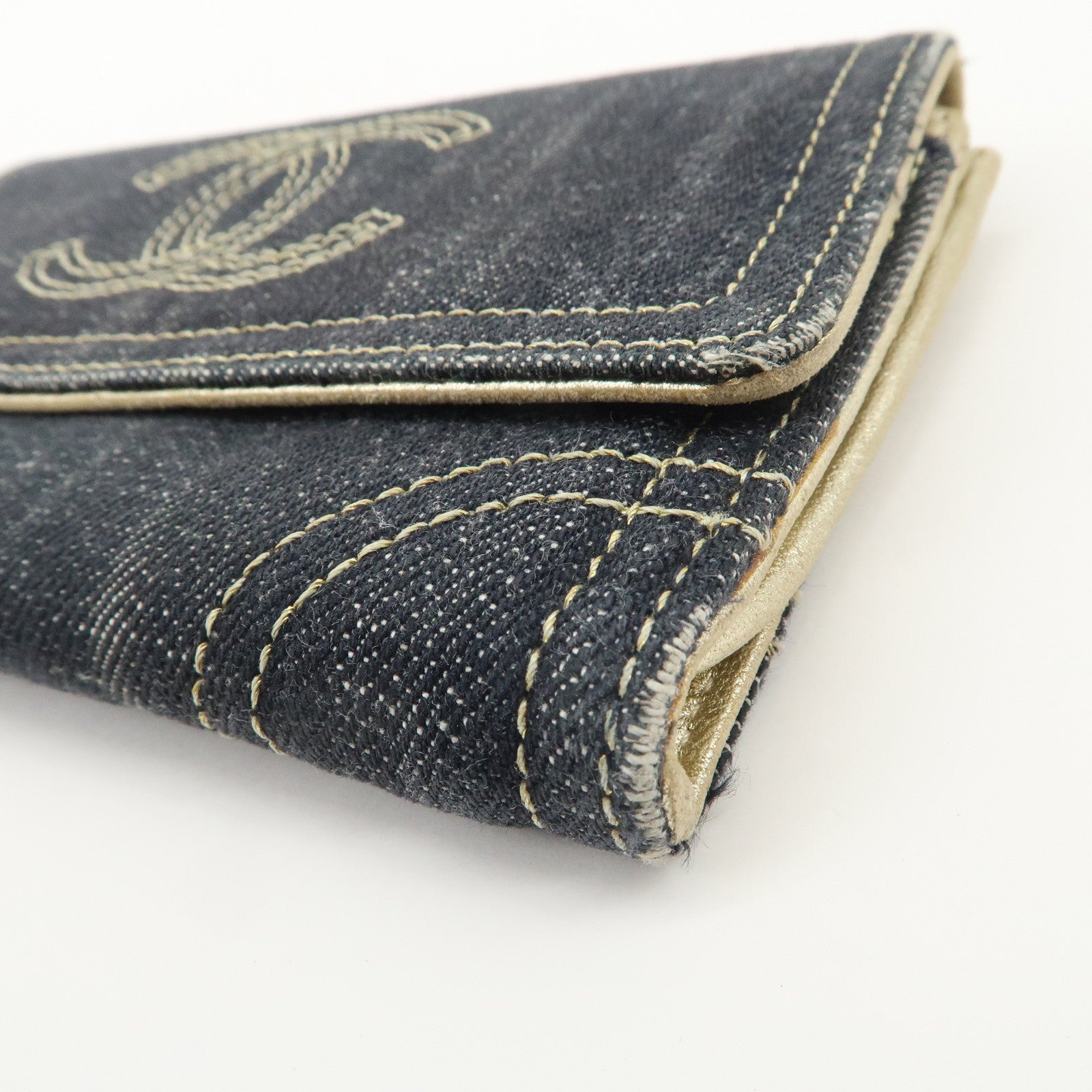 CHANEL COCO Mark Denim Bi-fold Compact Wallet Blue A31991