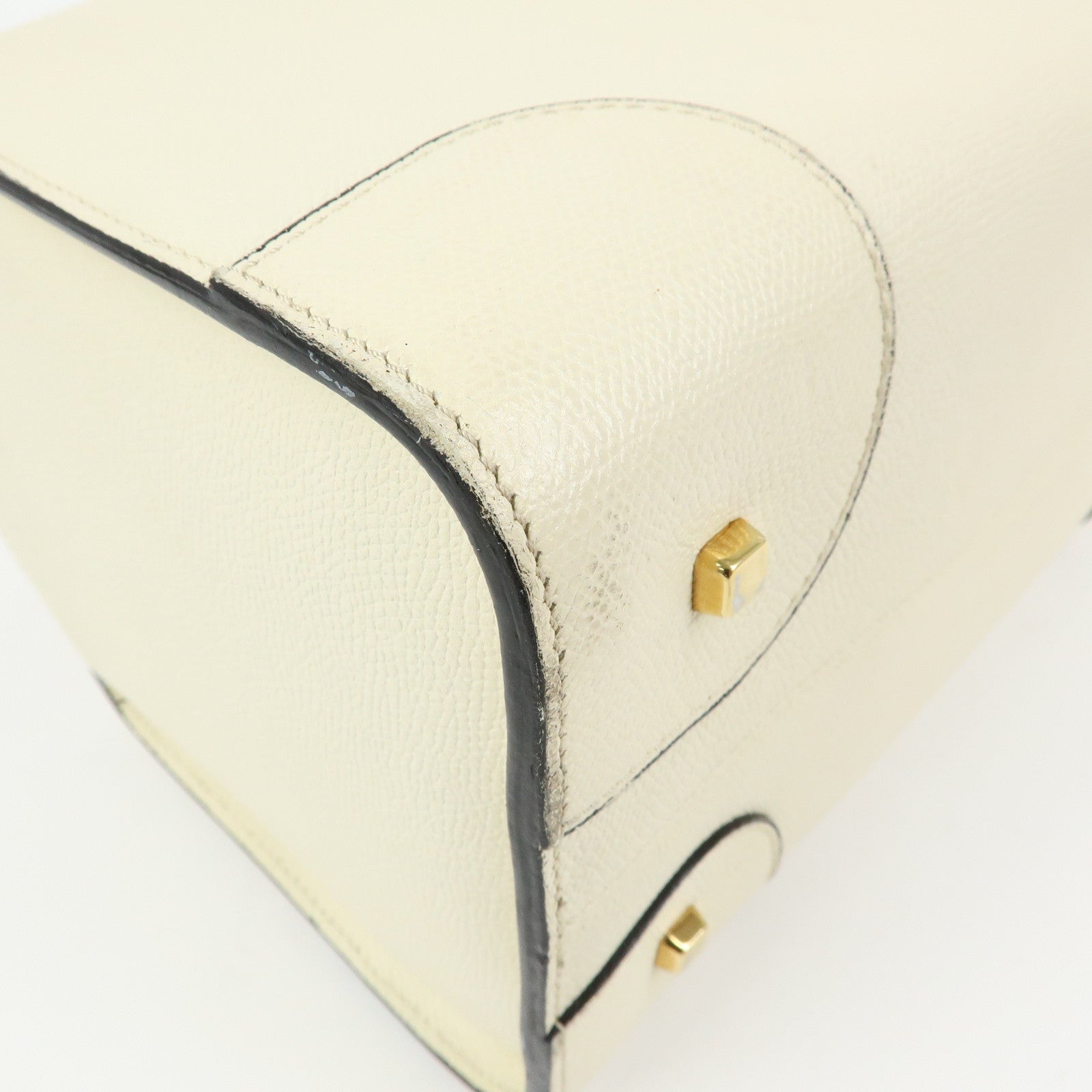 Valextra Babila Medium Leather Hand Bag Boston Bag White