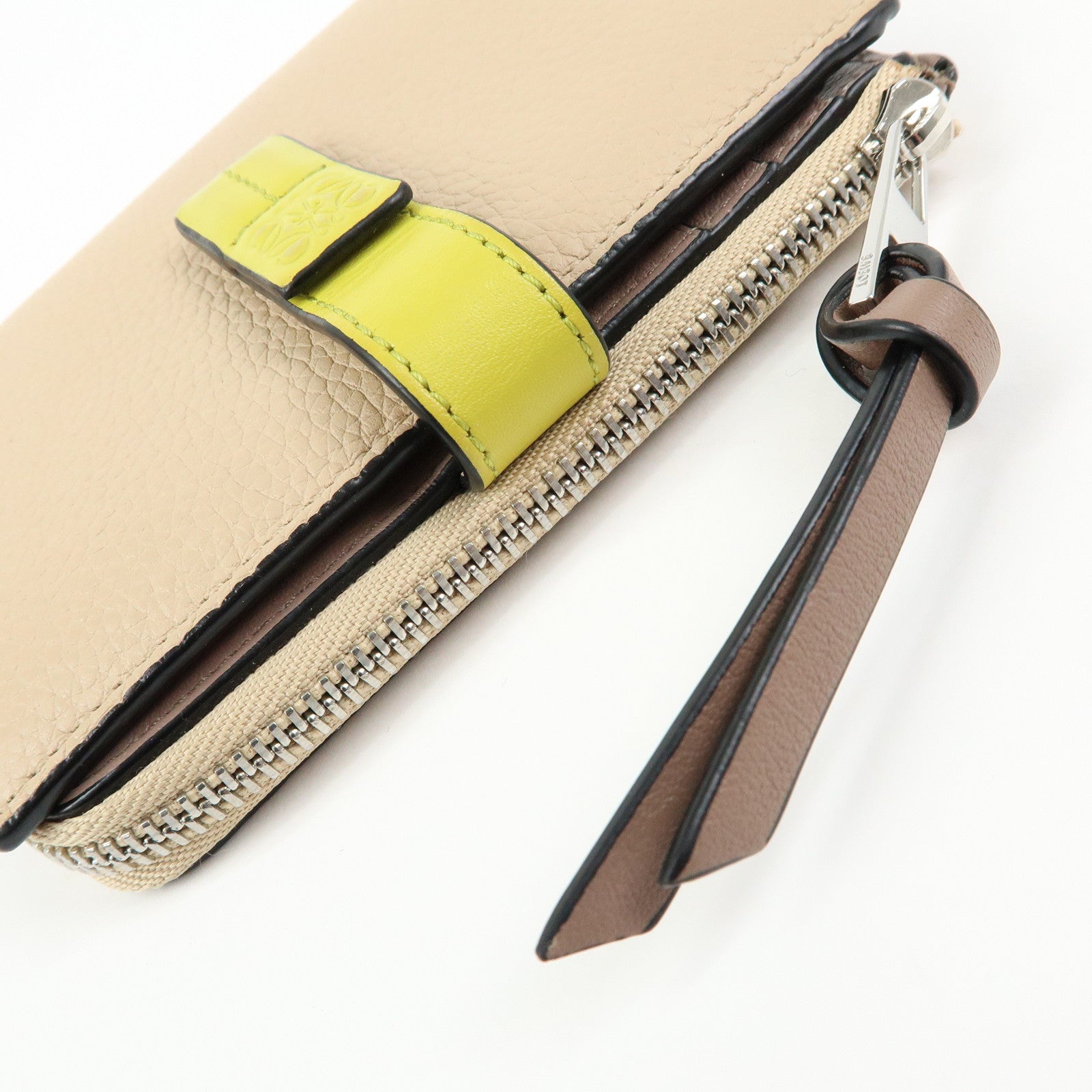 LOEWE Anagram Leather Compact Wallet Beige Yellow