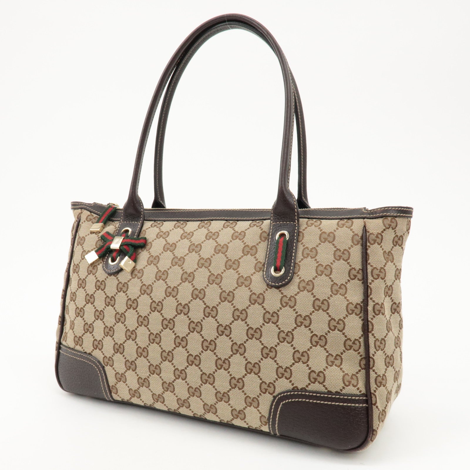 GUCCI Princy Sherry GG Canvas Leather Tote Bag Beige 177052 Used