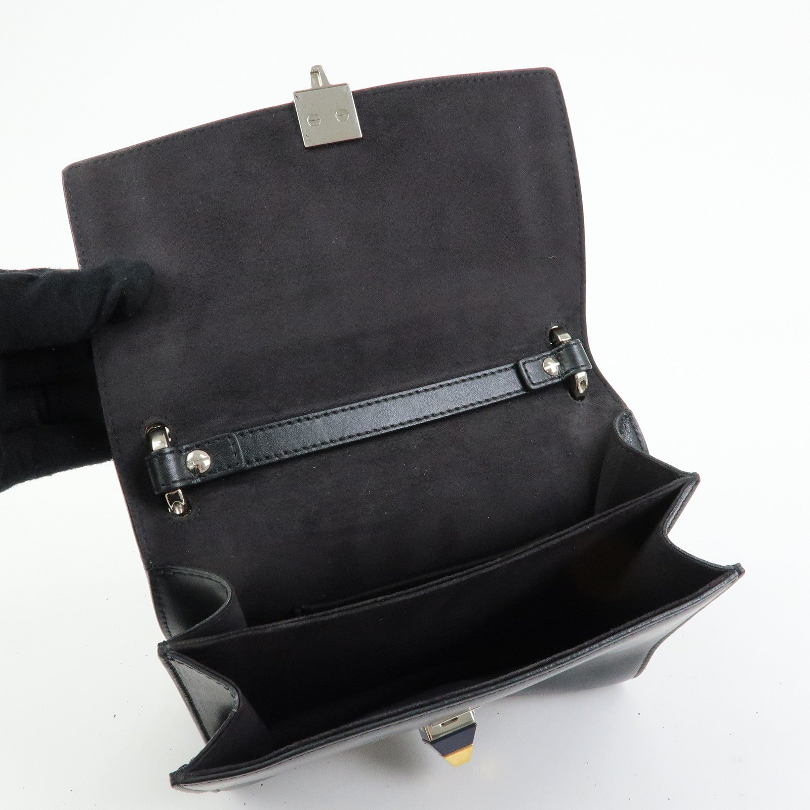 FENDI Kan I Mini Leather Chain Shoulder Crossbody Bag Black 8M0381