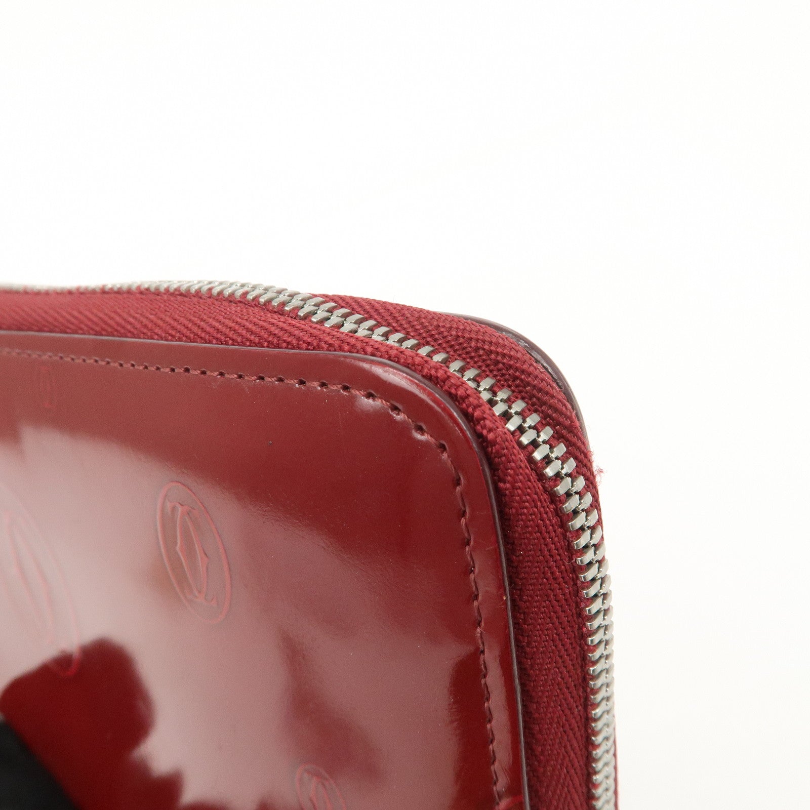 Cartier 2C Patent Leather Round Zippy Long Wallet Bordeaux Used
