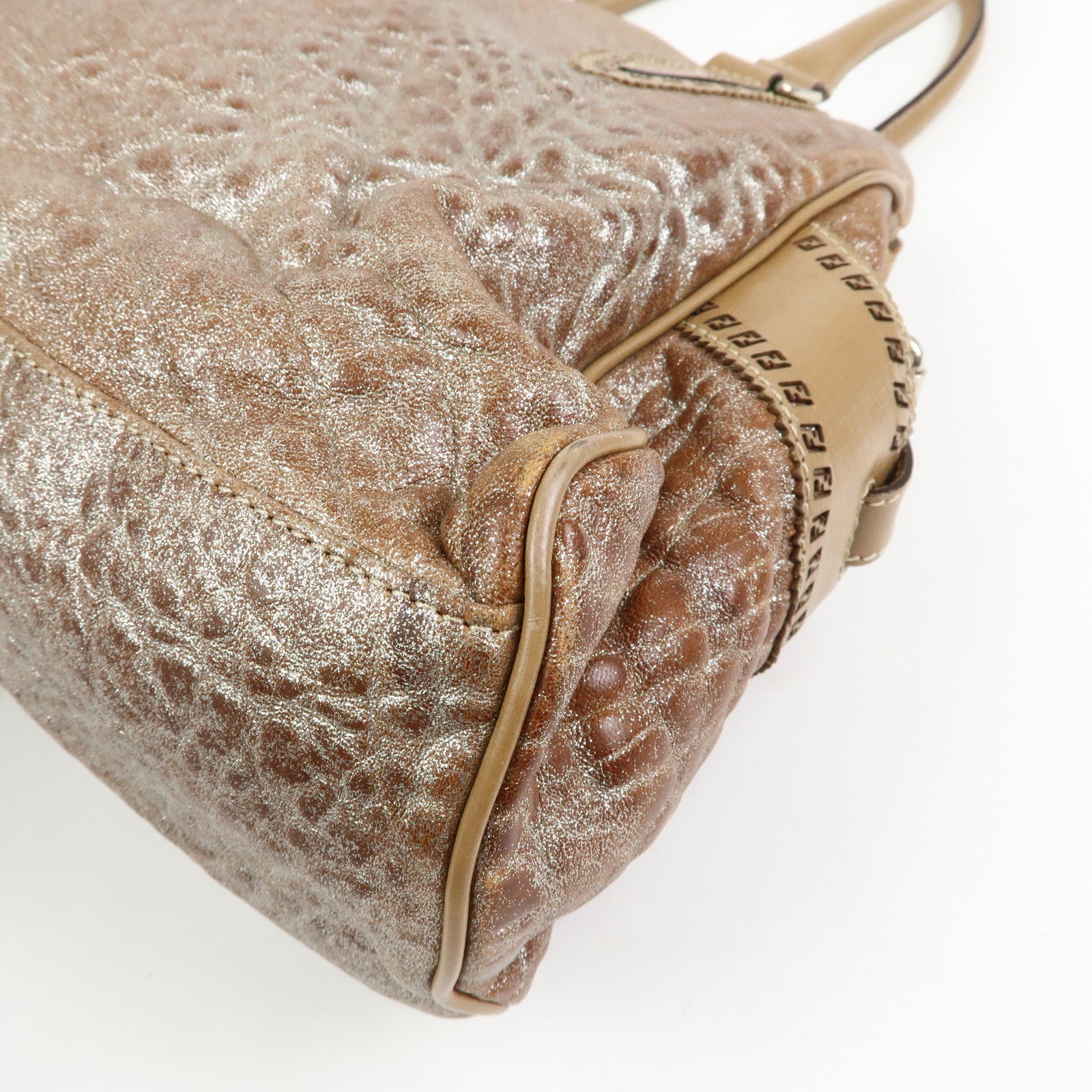 FENDI Ethnico Leather Tote Bag Shoulder Bag Camel 8BN162