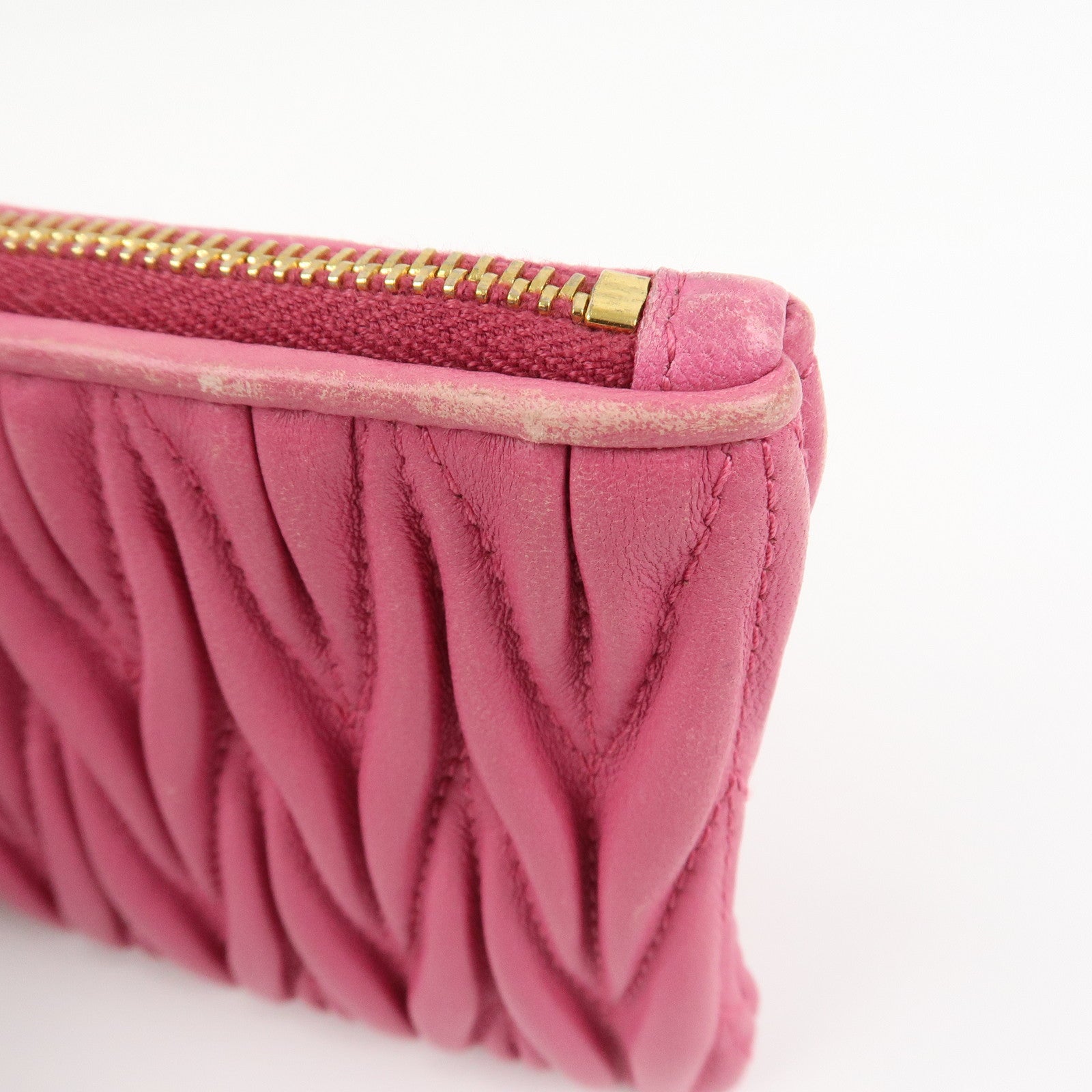 MIU MIU Matelasse Logo Leather Cosmetic Accessory Pouch Pink 5MB003