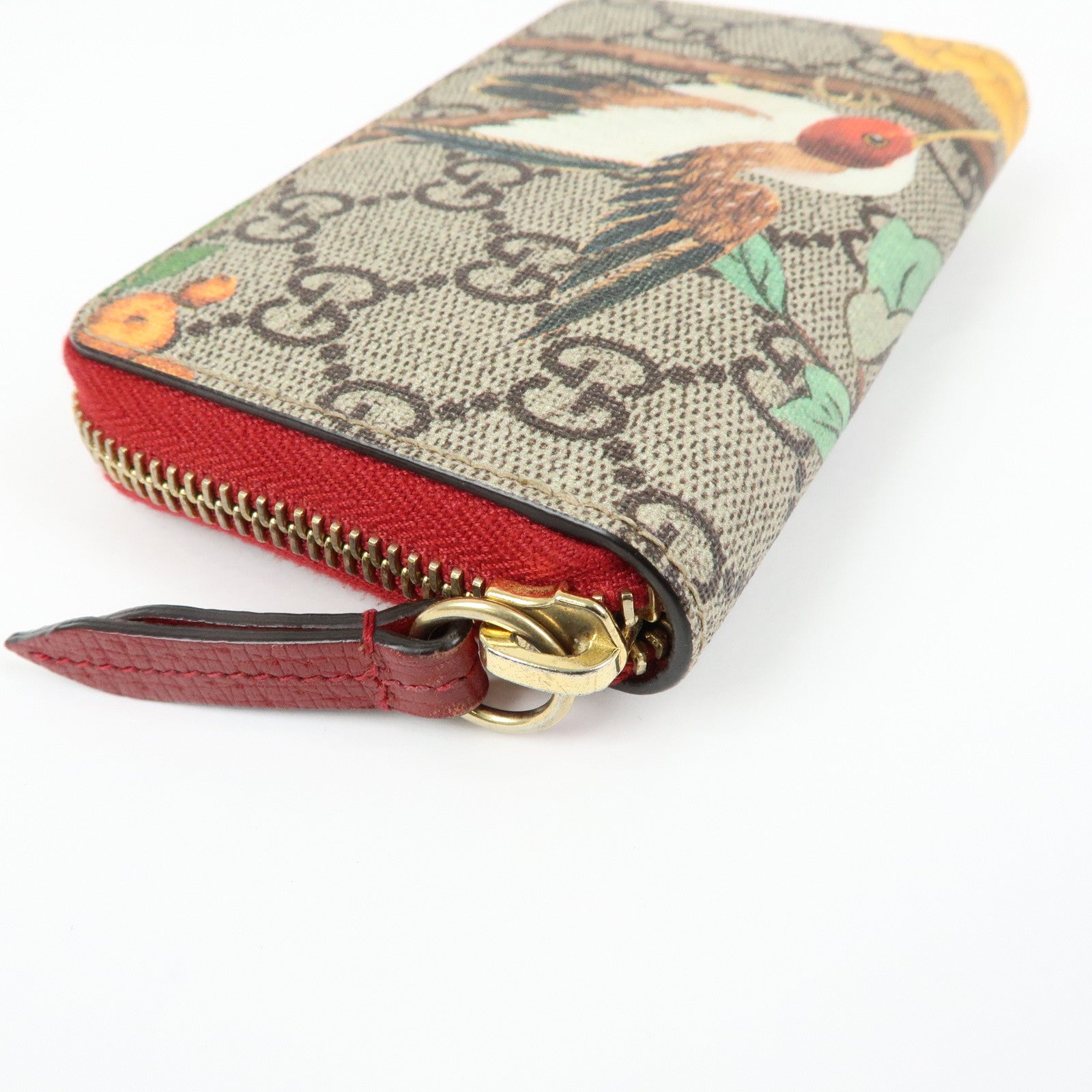 GUCCI Tian GG Supreme Leather Zippy Around Card Case Beige 424897