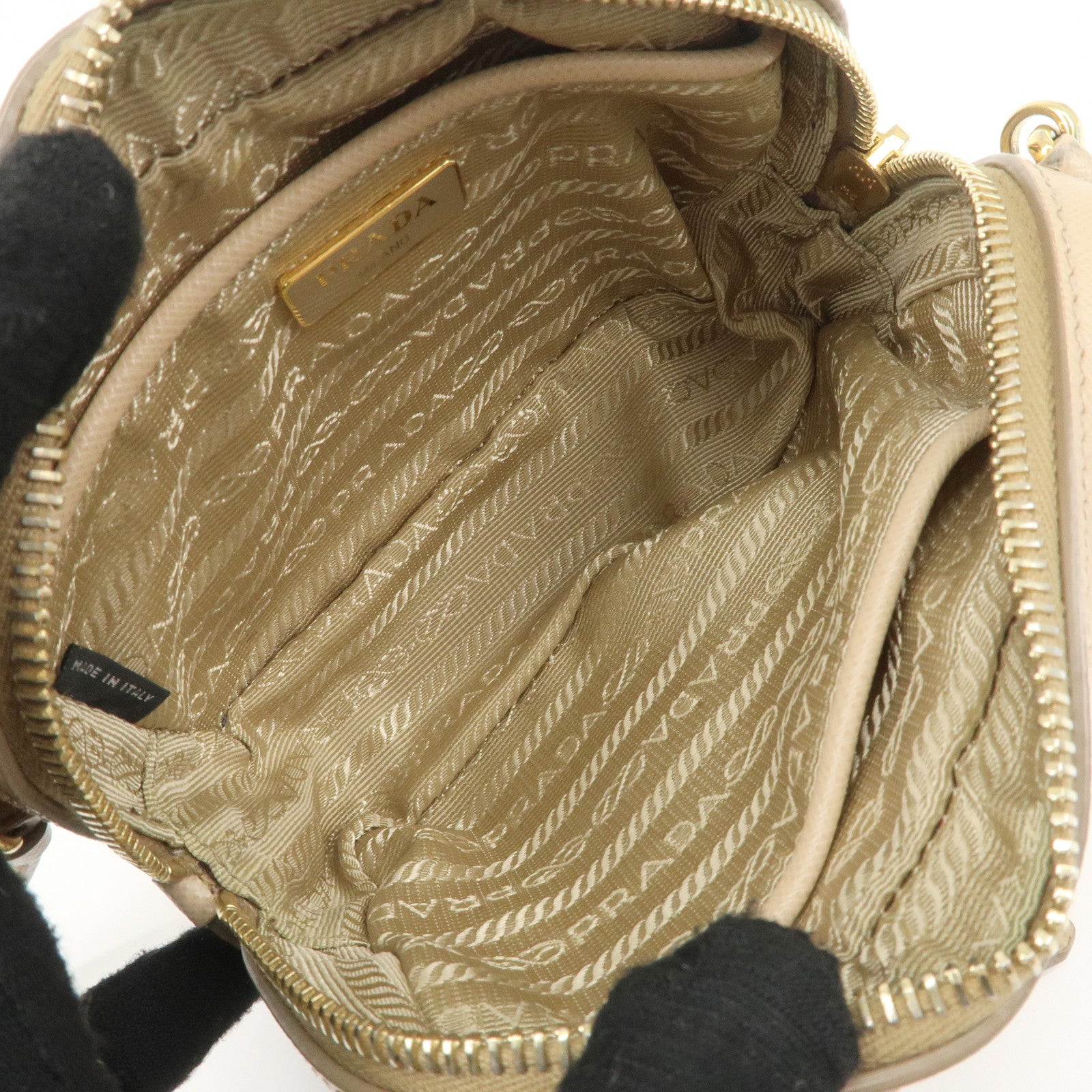 PRADA Logo Saffiano Leather Shoulder Bag Crossbody Bag Beige 1NF674 Used