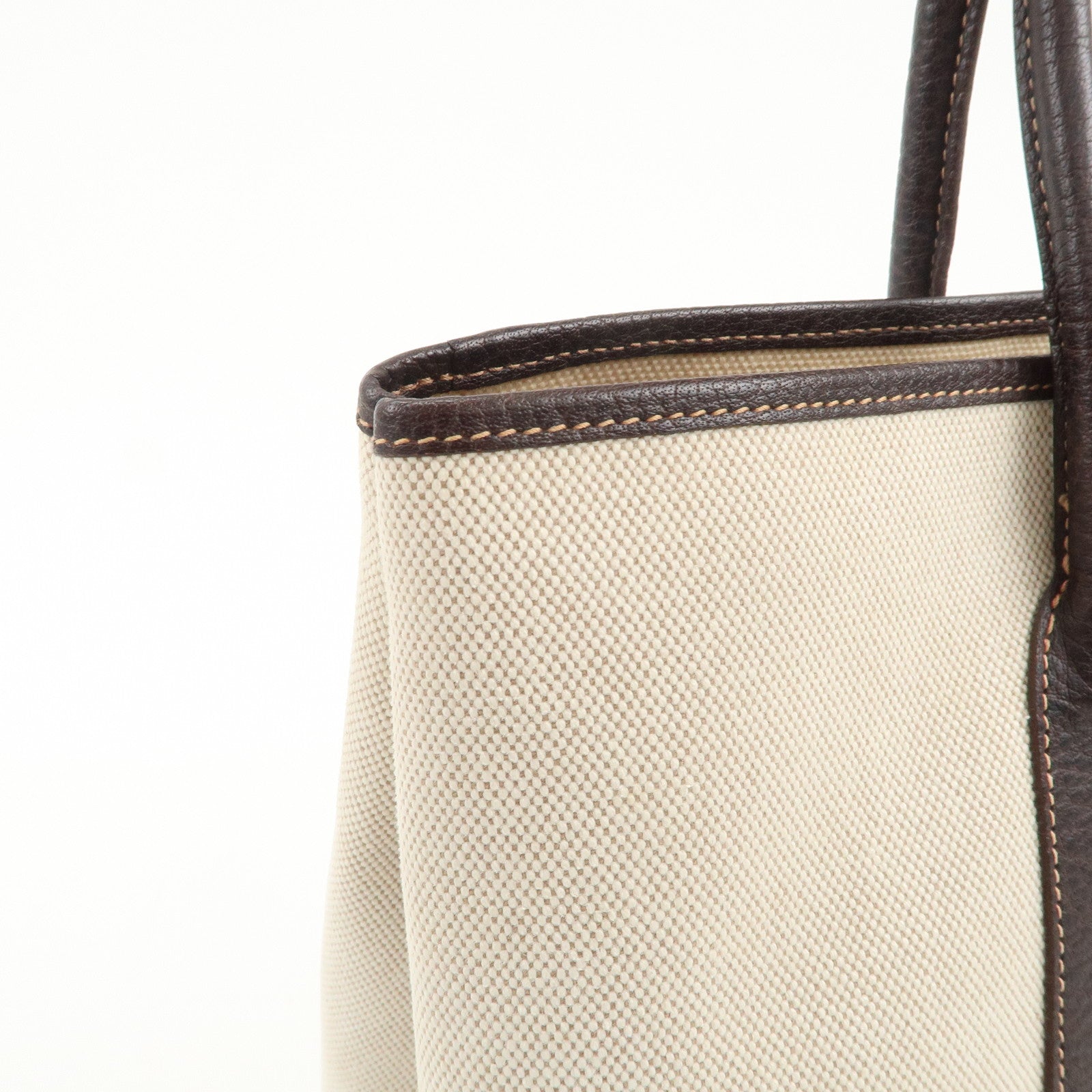 HERMES Garden Party Toile H Leather Tote Bag Hand Bag Natural