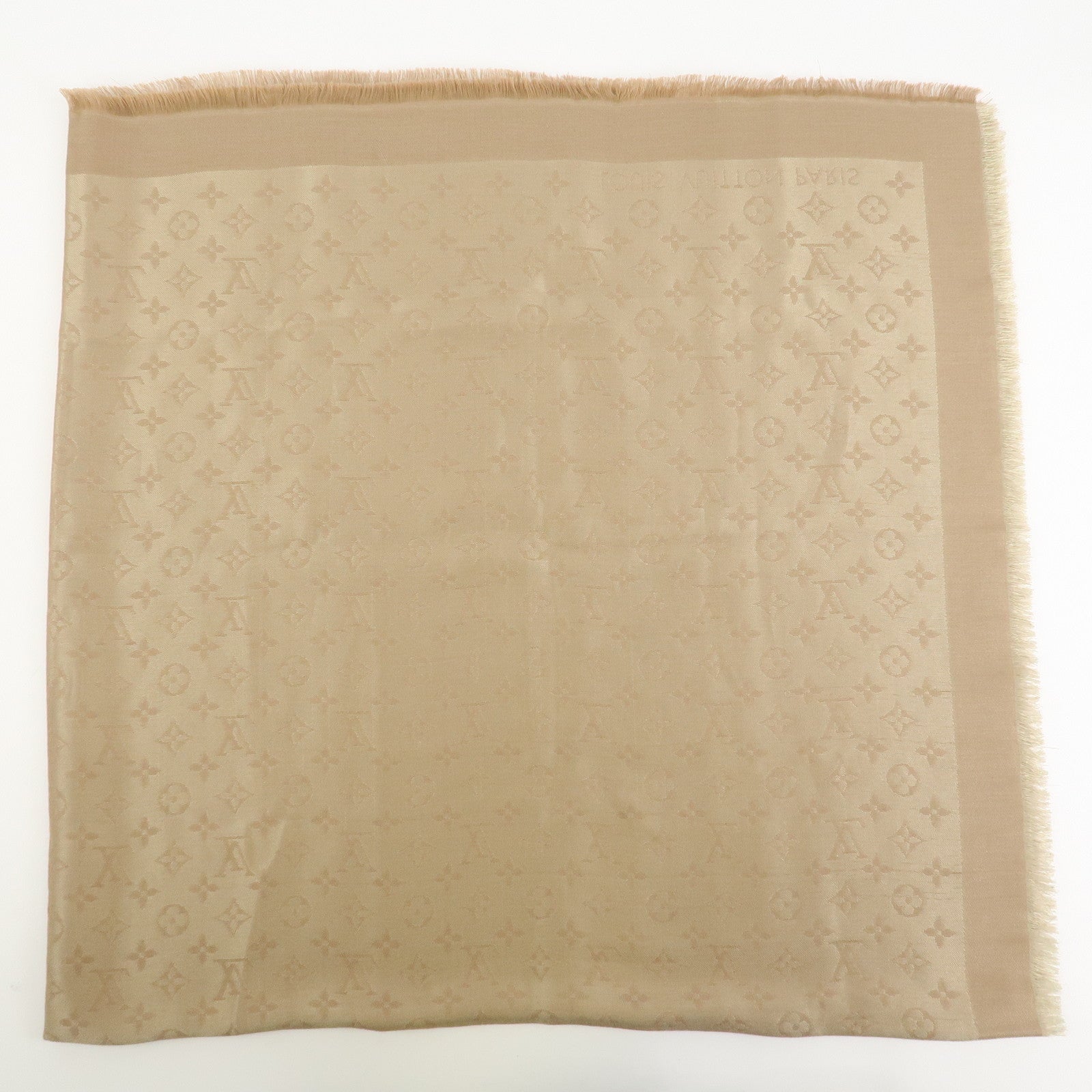 Louis Vuitton Shawl Monogram Shine Silk Rayon Scarf Beige M70459