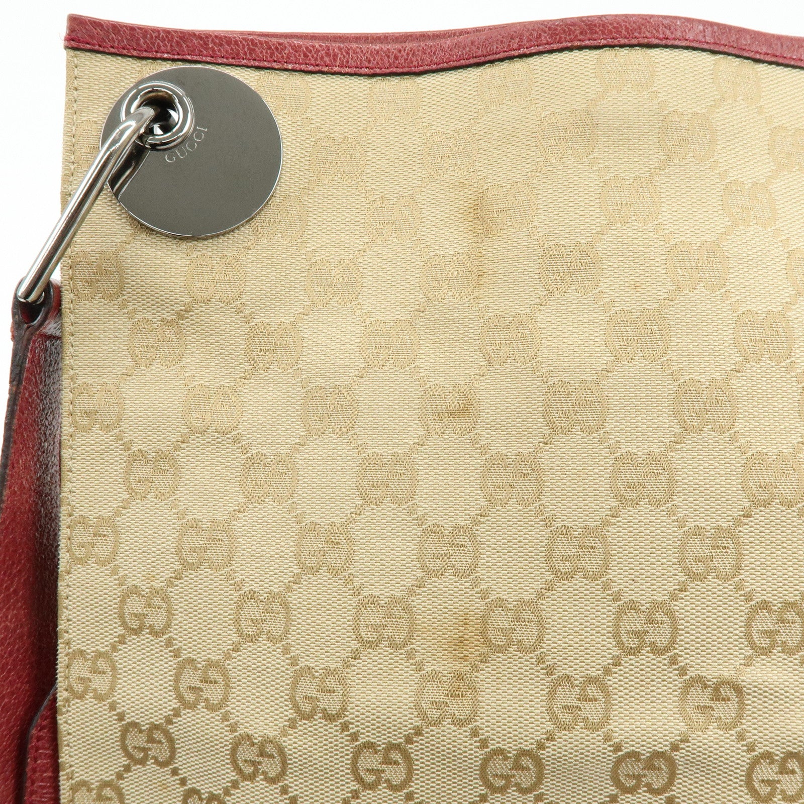 GUCCI GG Canvas Leather Shoulder Bag Crossbody Bag Beige Burgundy