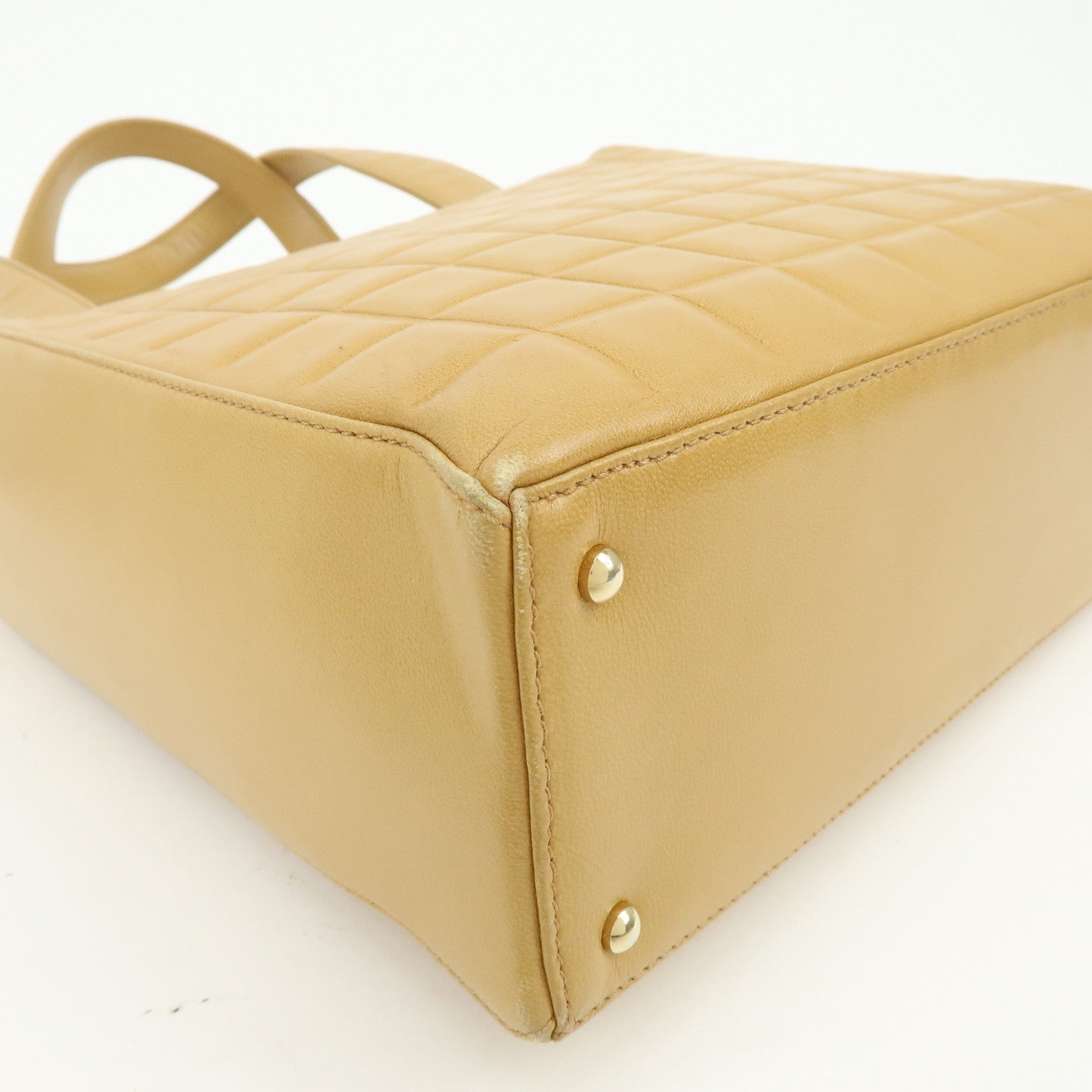 CHANEL Chocolate Bar Lamb Skin Tote Bag Hand Bag Beige A17809