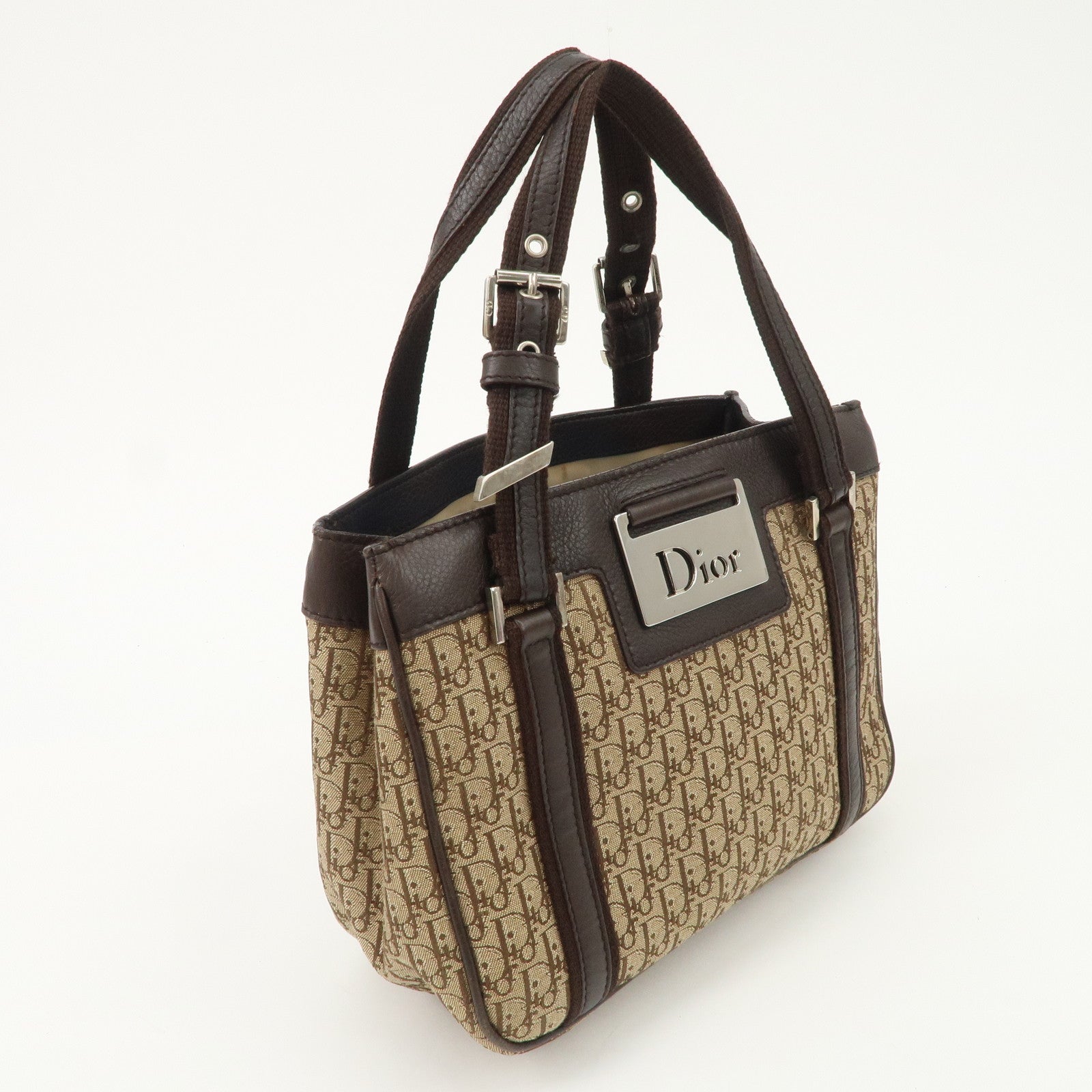 Christian Dior Trotter Leather Canvas Hand Bag Brown Used