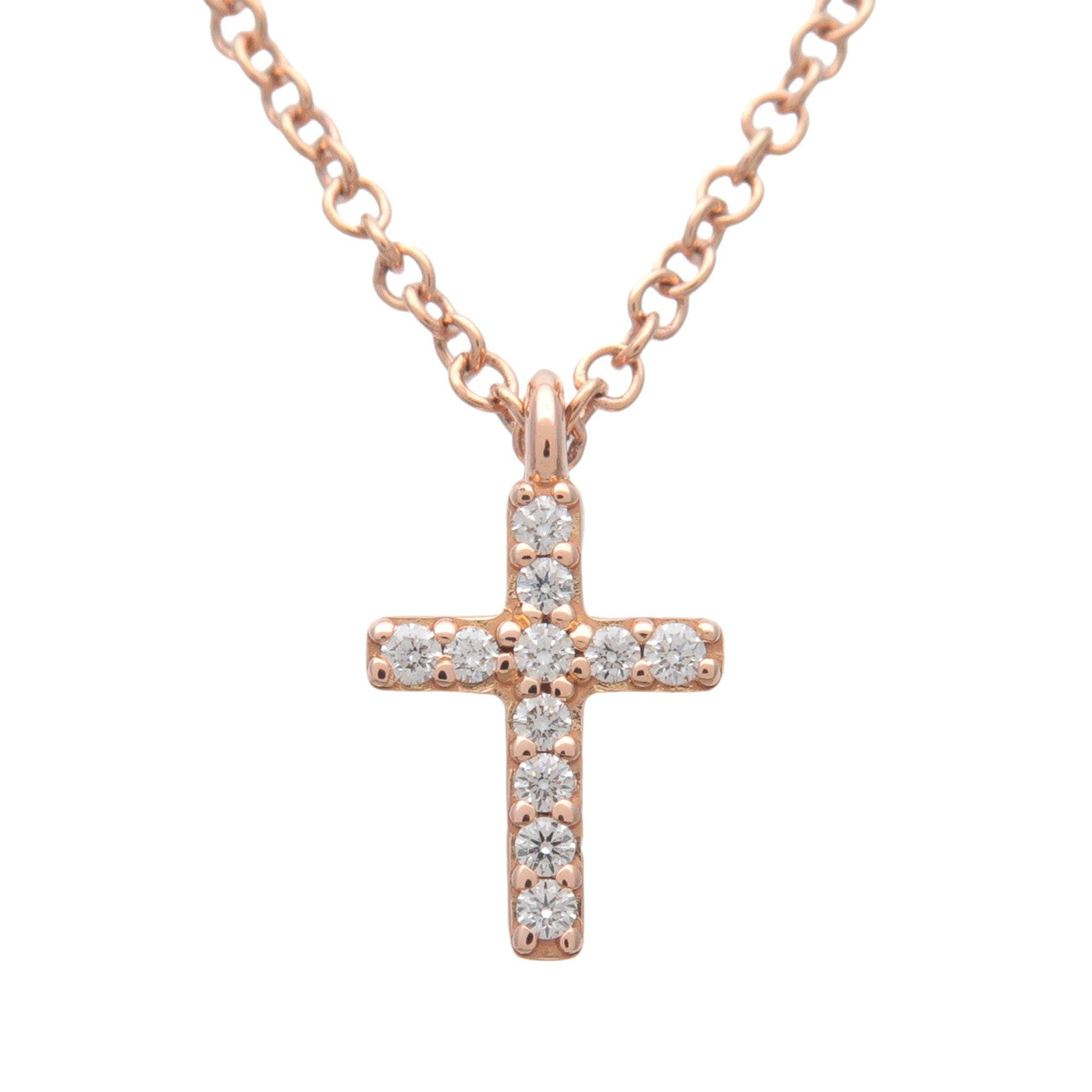 Tiffany & Co Metro Cross Mini 11P Daimond Necklace 750PG Rose Gold