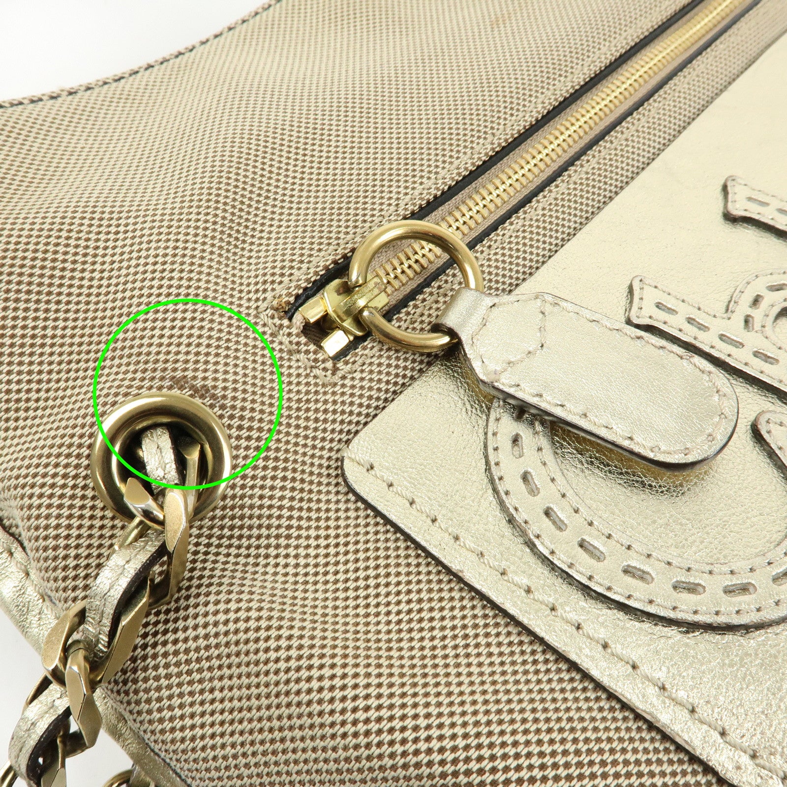 Chloe Harley Canvas Leather Shoulder Bag Crossbody Bag Beige Gold
