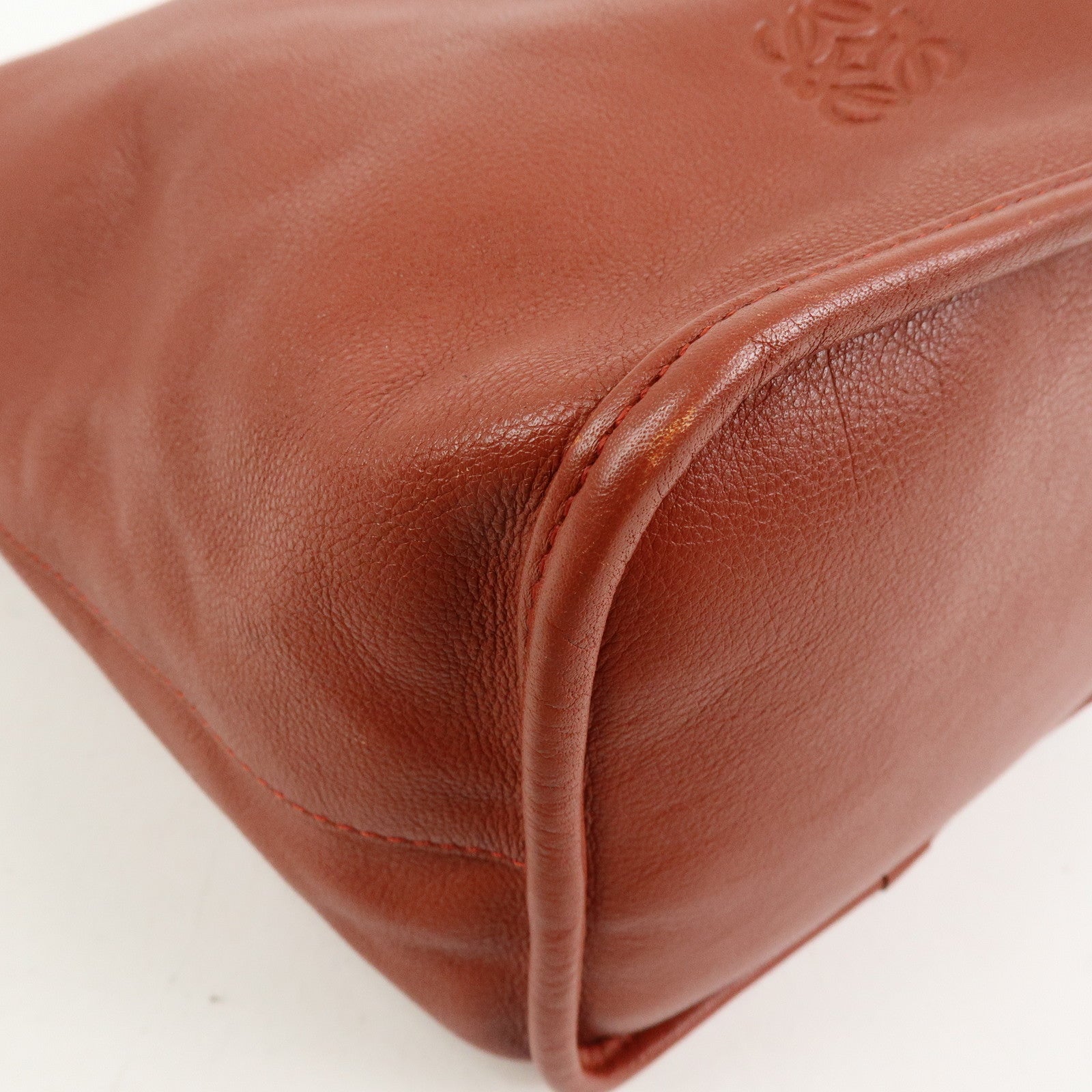 LOEWE Anagram Calf Leather Shoulder Bag Red Brown