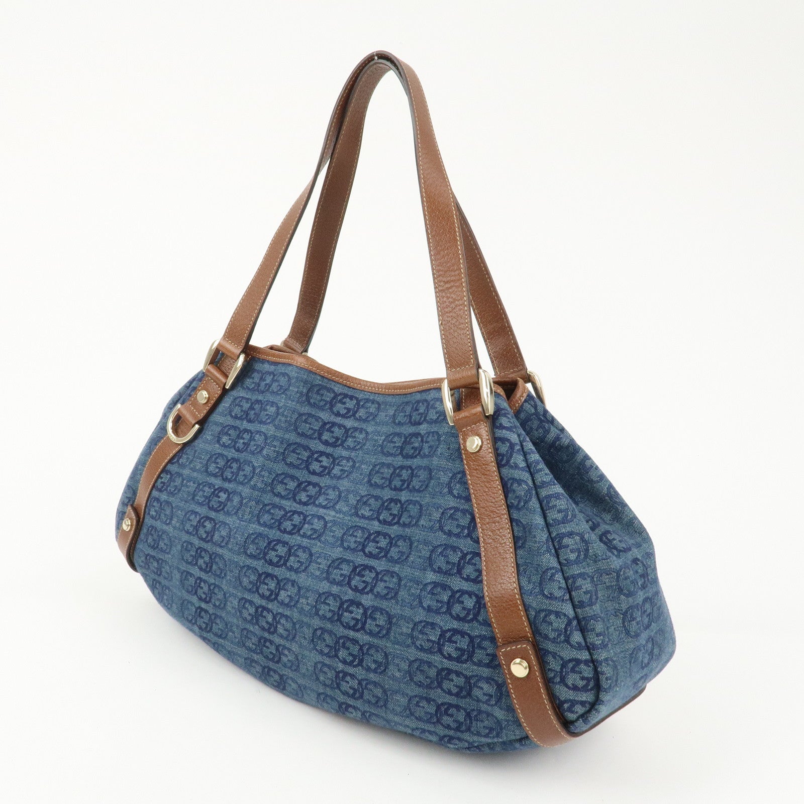 GUCCI Abbey GG Monogram Denim Leather Tote Bag Hand Bag130736
