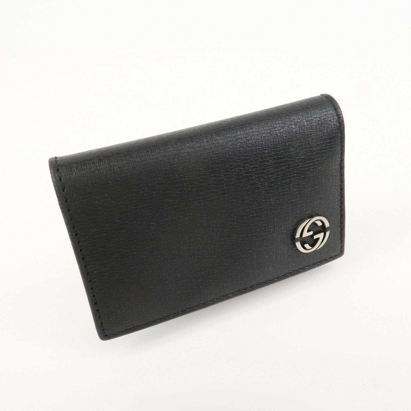 GUCCI Interlocking G Leather Card Case Black 306717