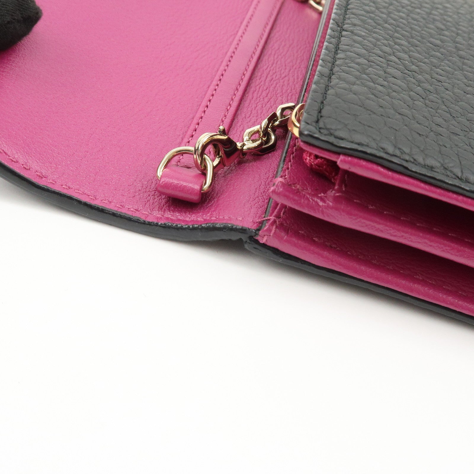 Christian Dior Leather Chain Wallet Hand Bag Black Pink