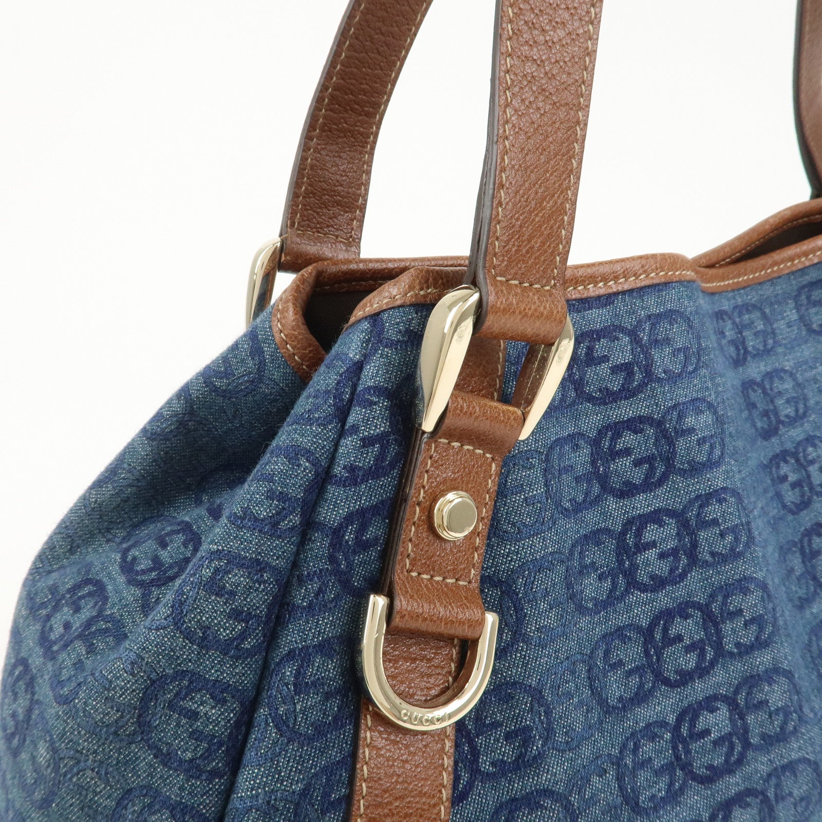 GUCCI Abbey GG Monogram Denim Leather Tote Bag Hand Bag130736