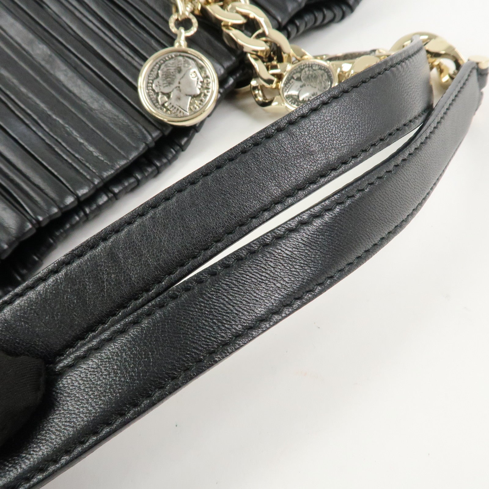 BVLGARI Monete Nappa Plisse Chain Shoulder Bag Tote Bag Black