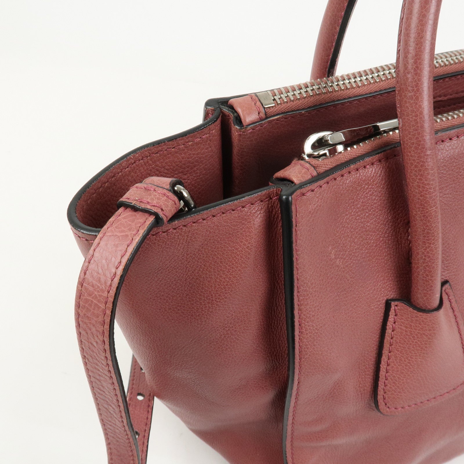 PRADA Triangle Logo Leather 2Way Bag Tote Bag Hand Bag Pink B2625M