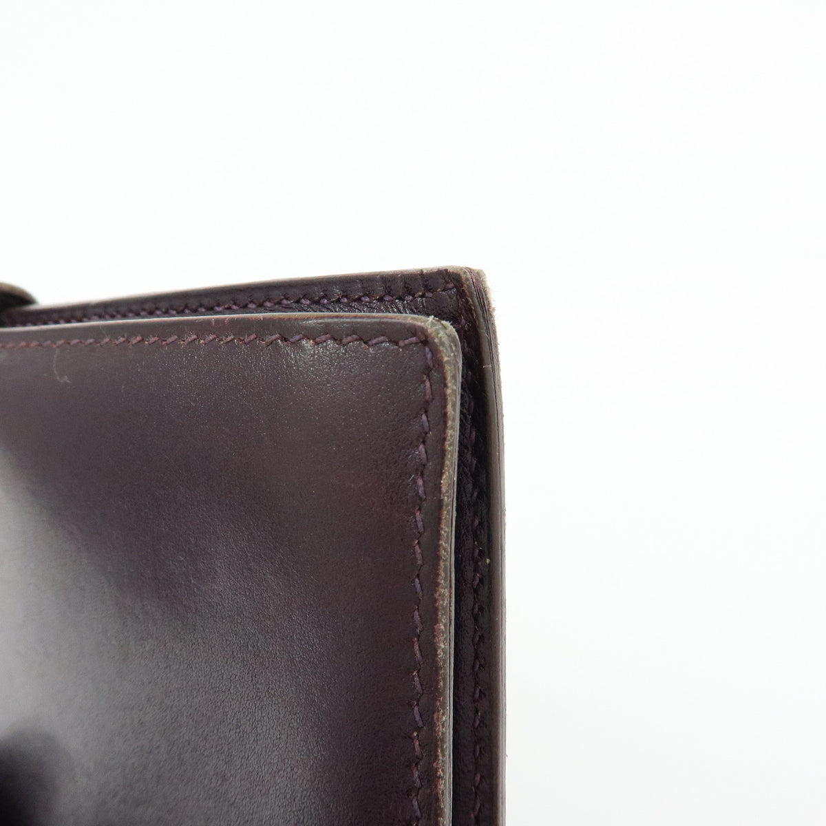 HERMES Bearn Box Calf Leather Bi-fold Long Wallet Purple