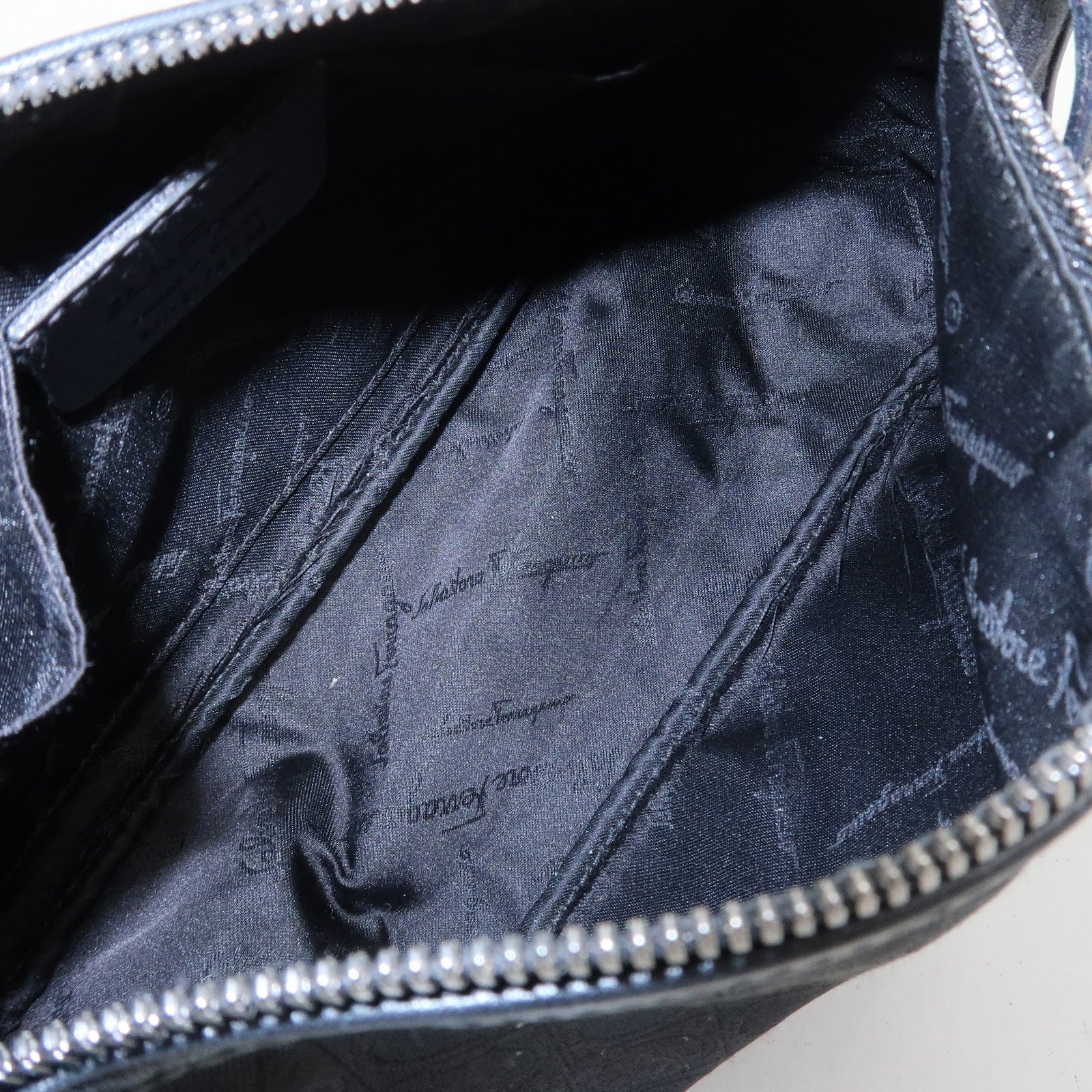 Ferragamo Gancini Canvas Leather Shoulder Bag Hand Bag Black