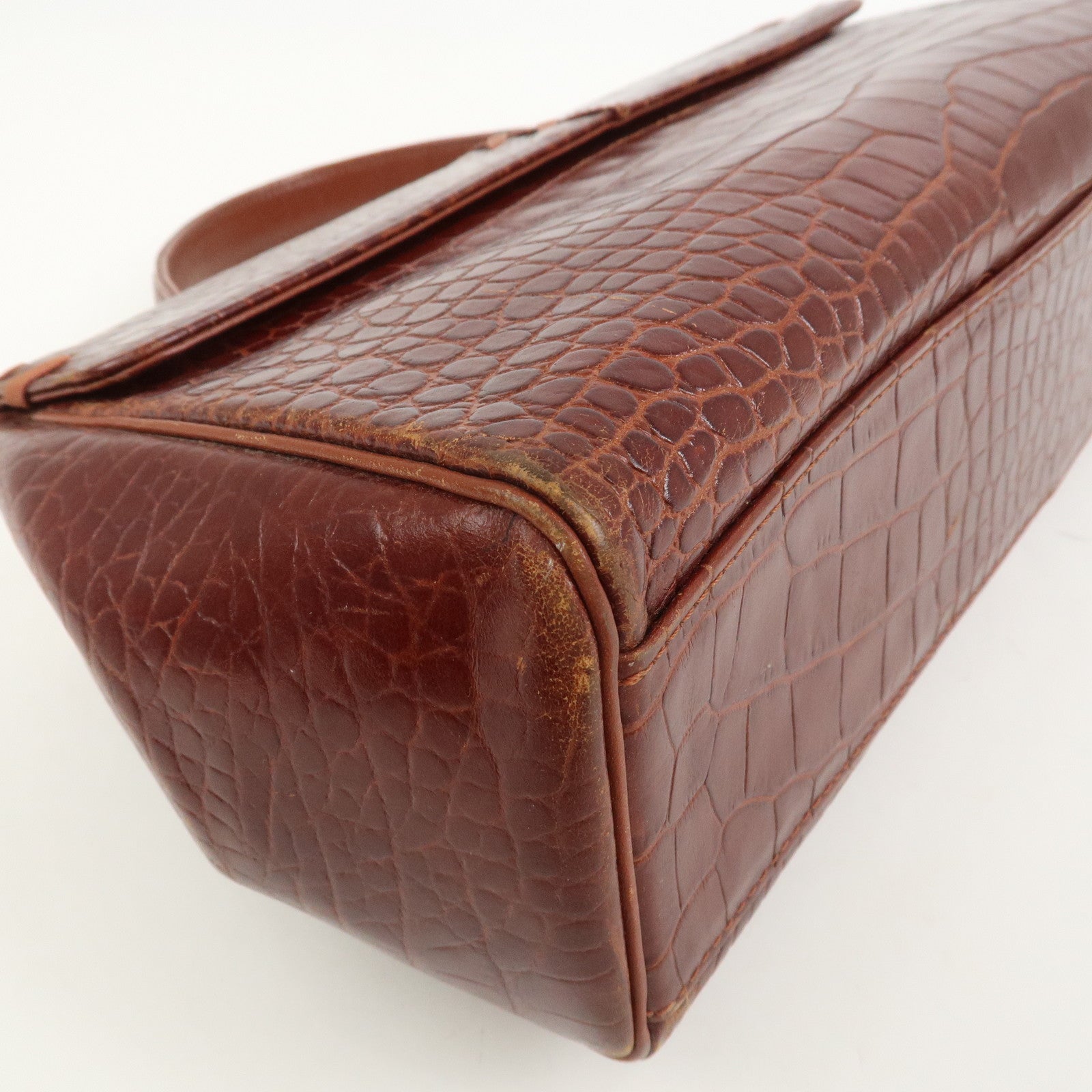 SAINT LAURENT PARIS Embossed Leather Hand Bag Red Brown