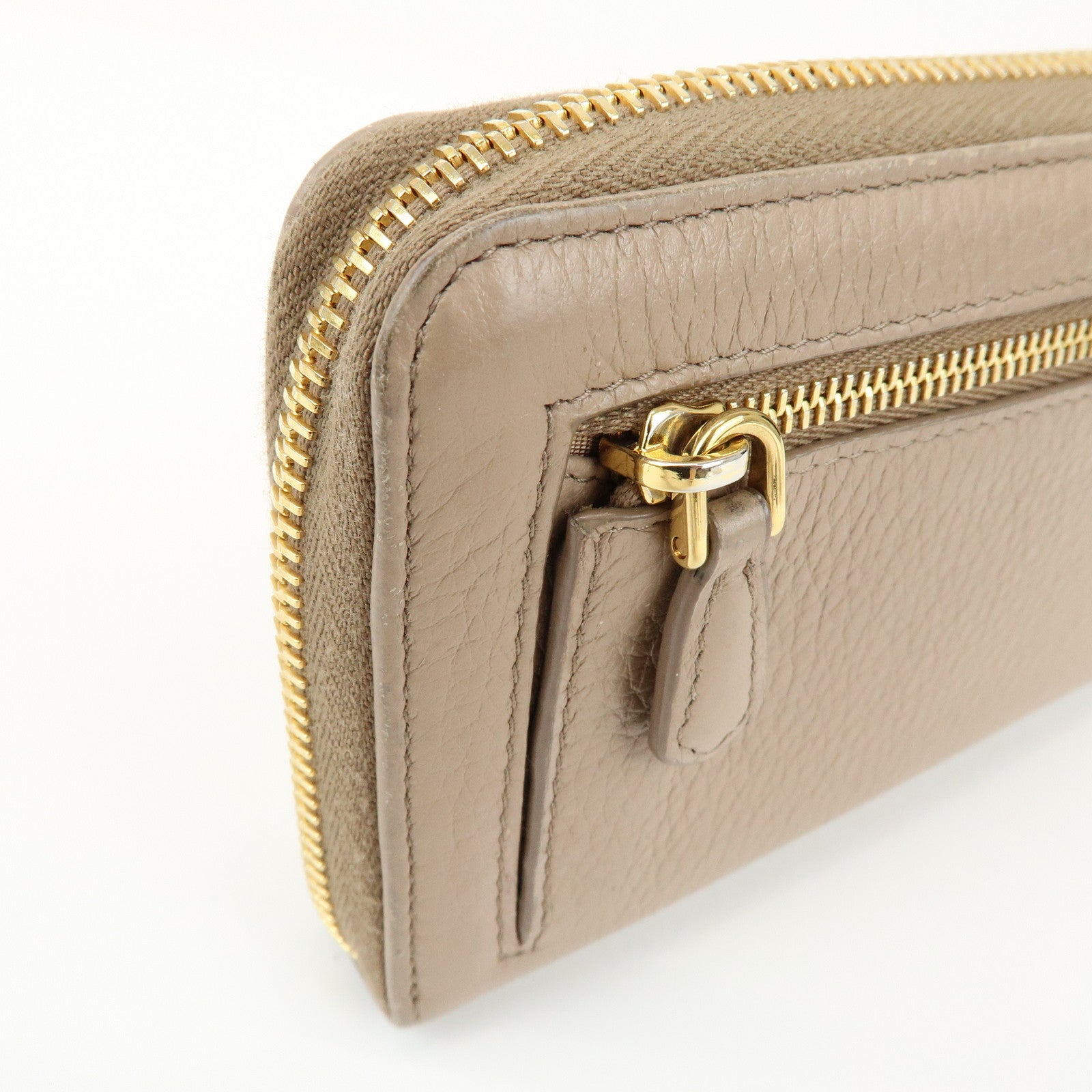 PRADA Calf Leather Compact Round Zippy Wallet Beige Gold