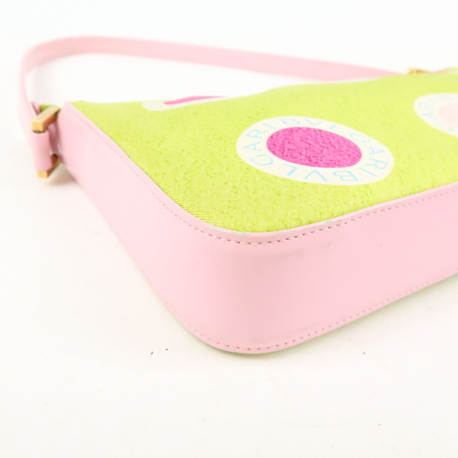 BVLGARI Nylon Leather Shoulder Bag Hand Bag Light Pink Light Green