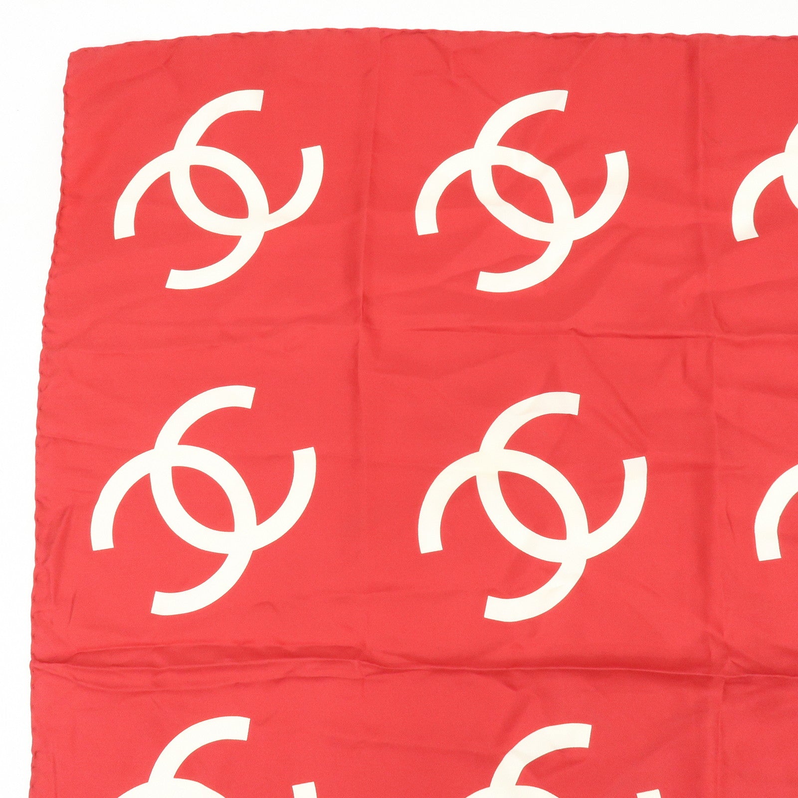 CHANEL COCO Mark Silk 100% Scarf Red White