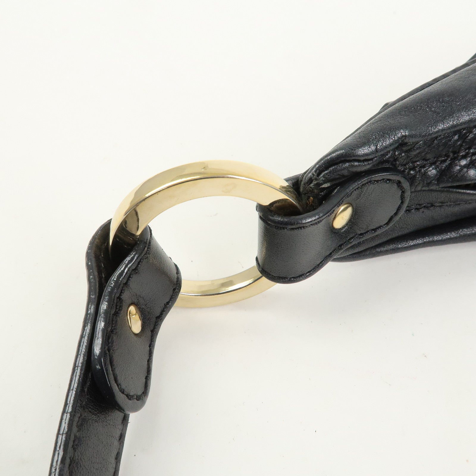 FENDI Leather Shoulder Bag Hand Bag Black 8BR340