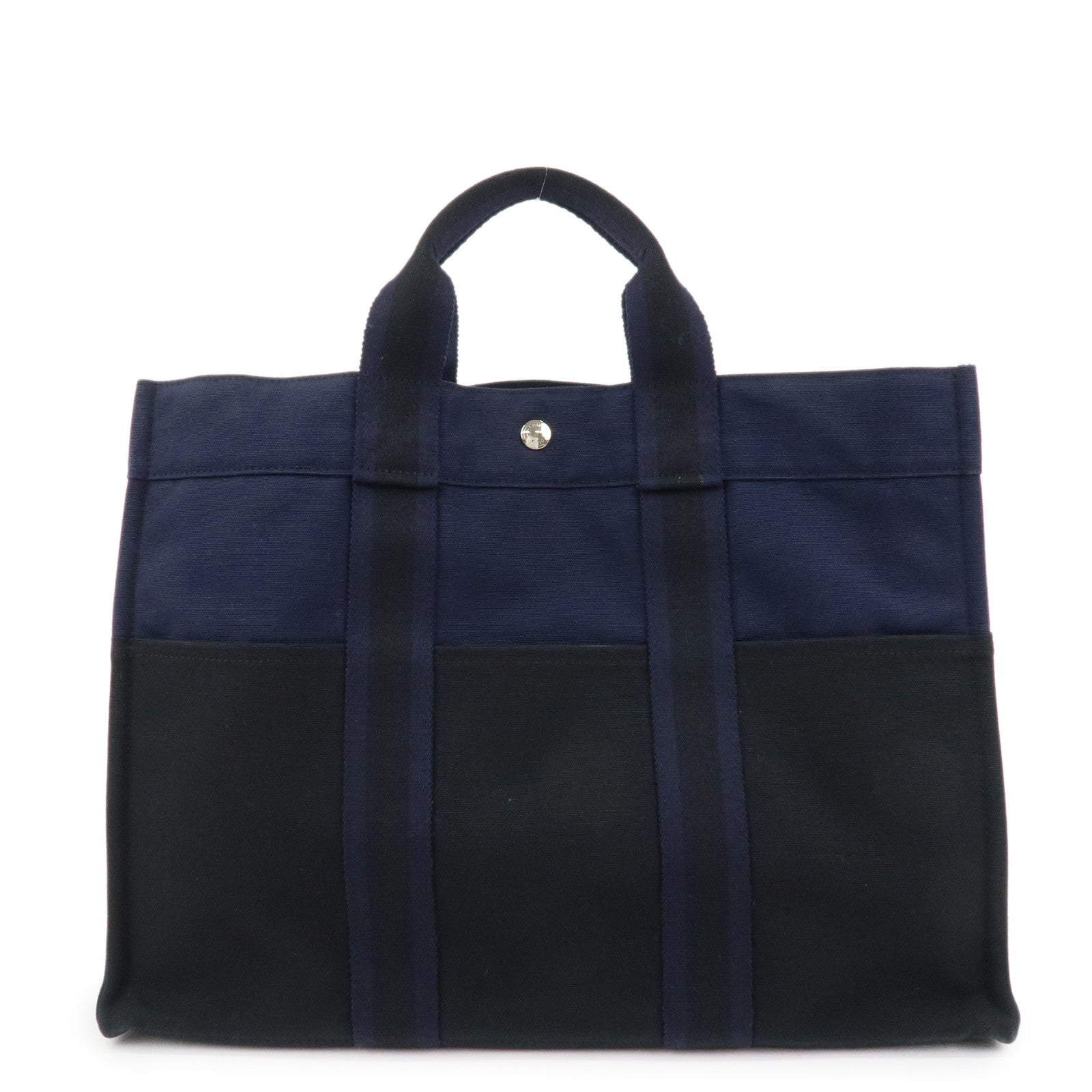 HERMES Fourre Tout MM Canvas Tote Bag Hand Bag Black Navy
