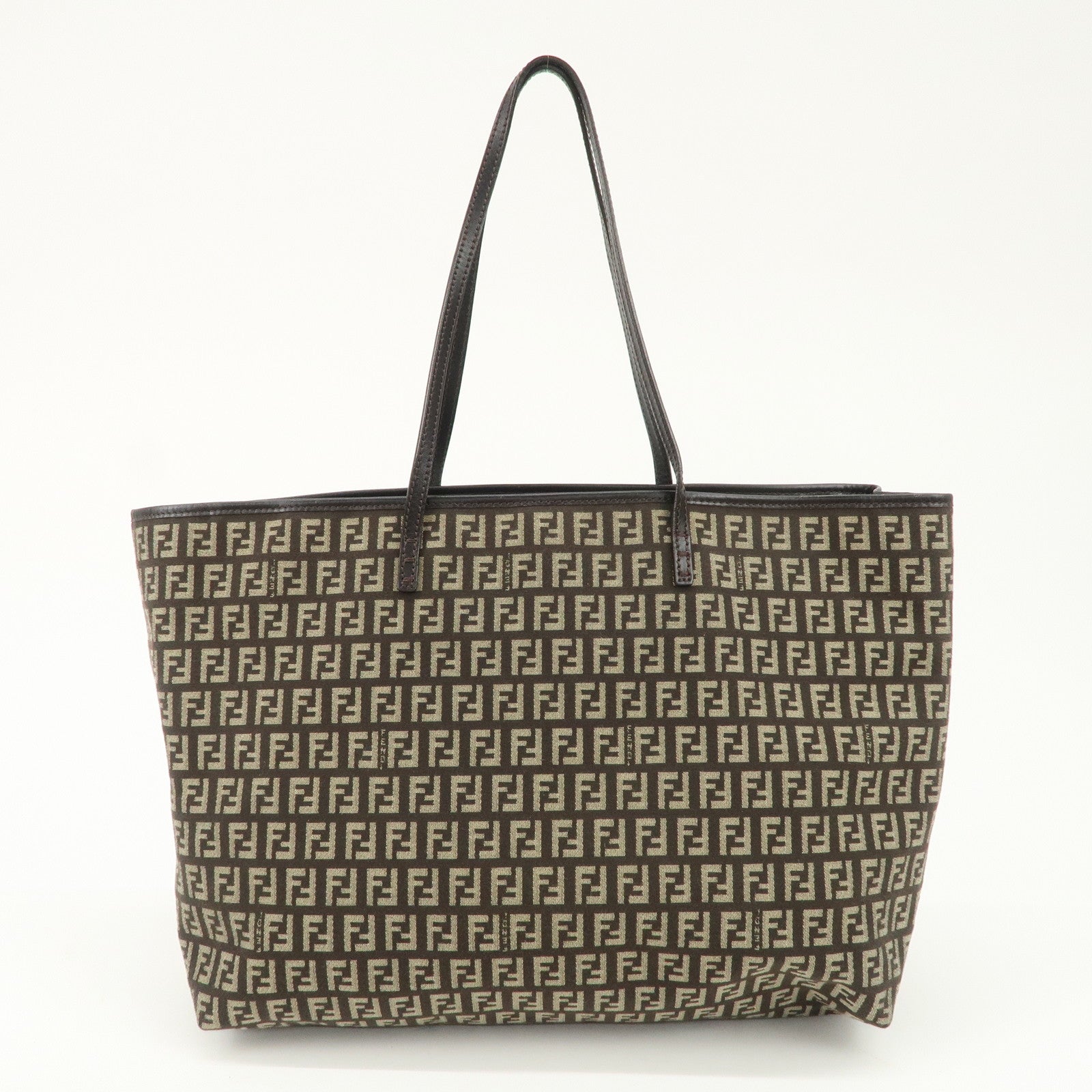 FENDI Zucchino Canvas Leather Tote Bag Beige Brown 8BH104