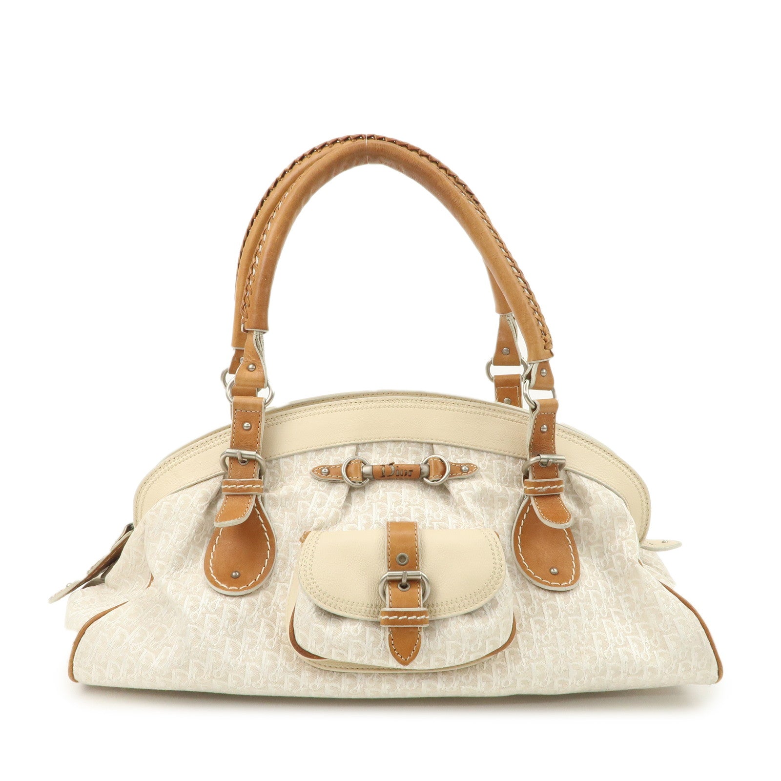 Christian Dior Trotter Canvas Leather Shoulder Bag Brown Ivory