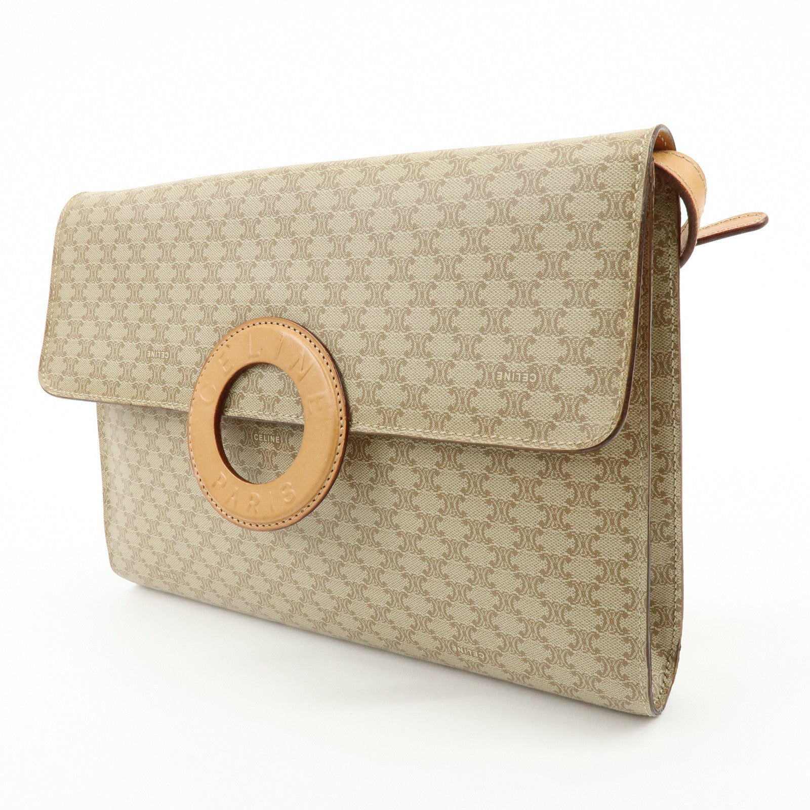 CELINE Macadam PVC Leather Shoulder Bag Clutch Bag Beige