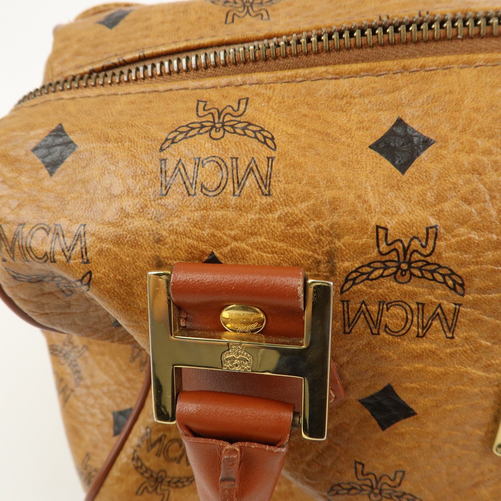 MCM Visetos Leather 2WAY Bag Hand Bag Shoulder Bag Brown