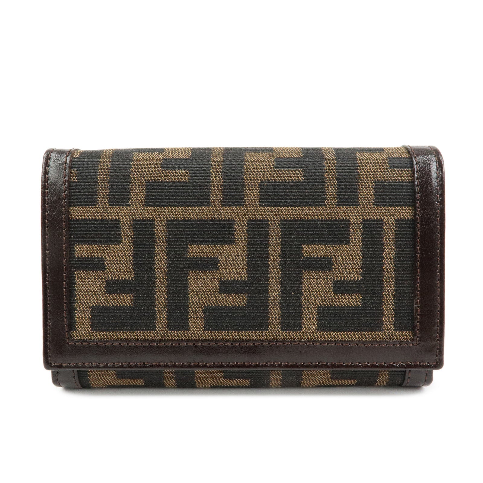 FENDI Zucca Canvas Leather Tri-fold Wallet Brown Black 31052