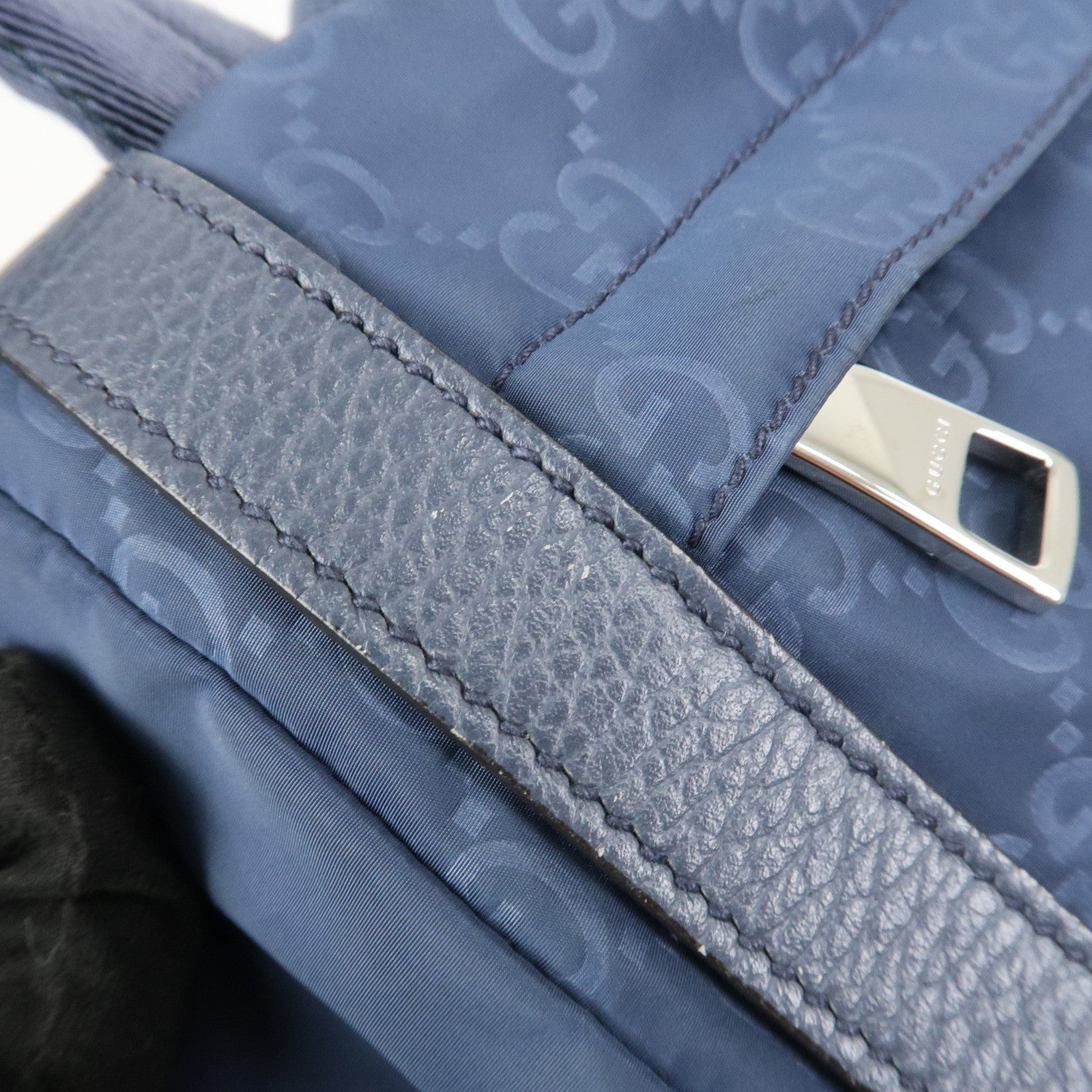 GUCCI GG Nylon Leather Backpack Rucksack Navy 387071