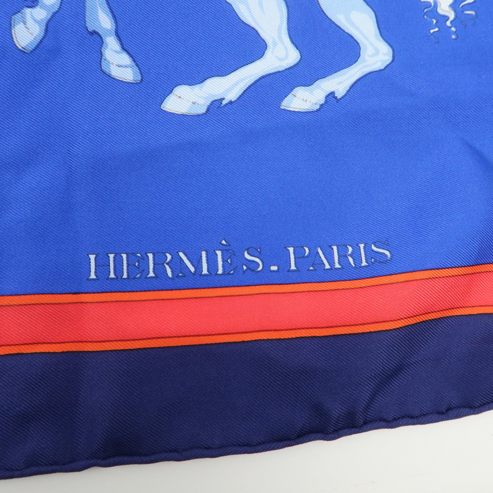 HERMES Carre 90 Silk 100% Scarf CARROUSEL Blue Red Used