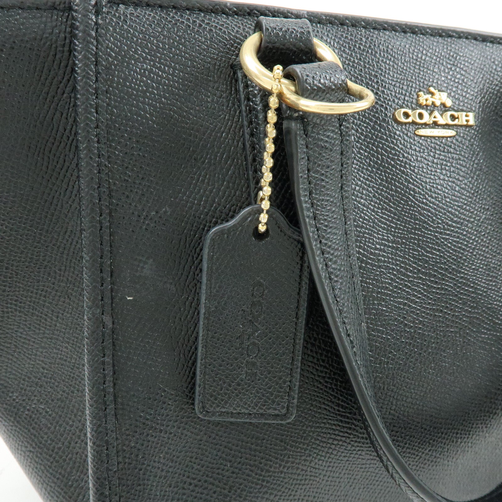 COACH Logo Leather Hand Bag Tote Bag Shouder Bag Black